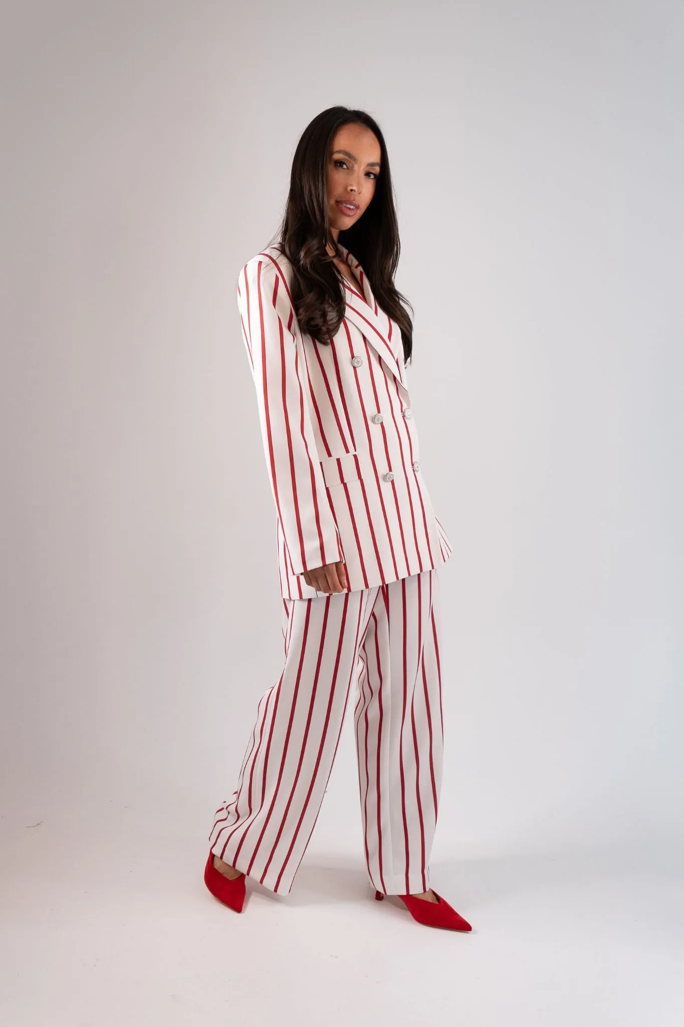 Alana Red Stripe Blazer In White