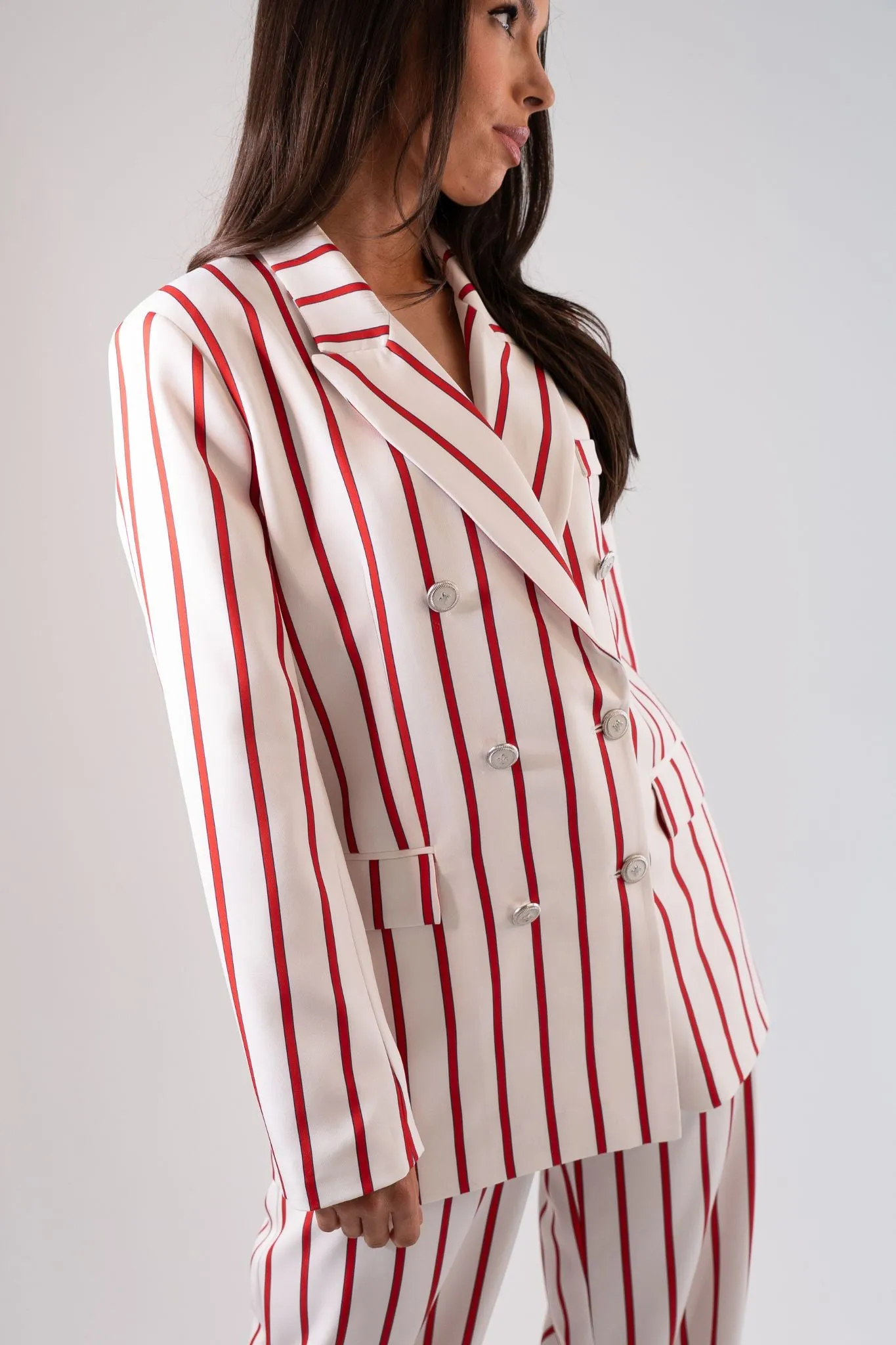 Alana Red Stripe Blazer In White