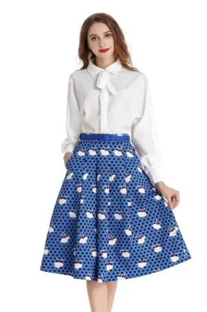 Blue and Black Polka Dot Dancing Girl A Line Skirt