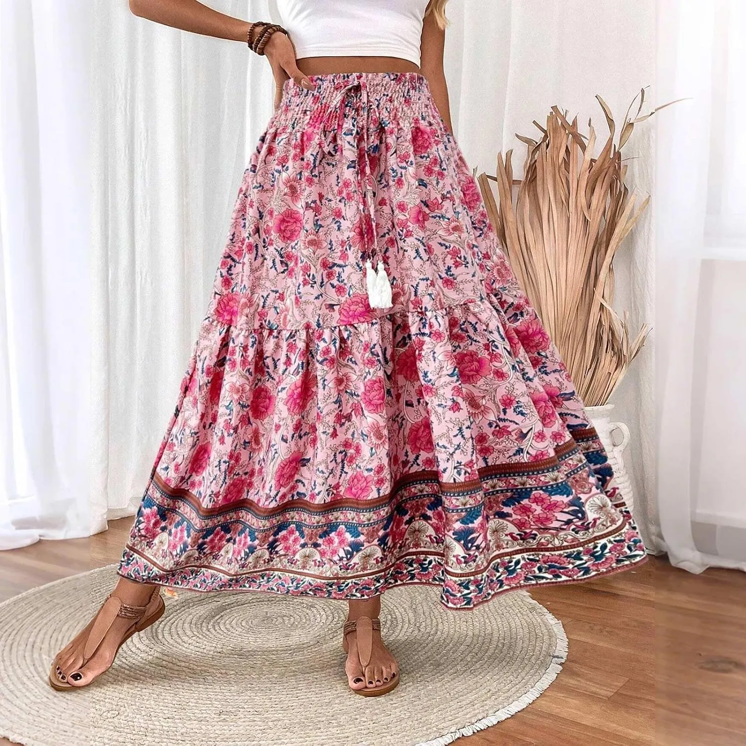 Casual Elegantes Maxi Skirts for Women, 2025 Boho High Waisted Flowy Trendy Long Skirt