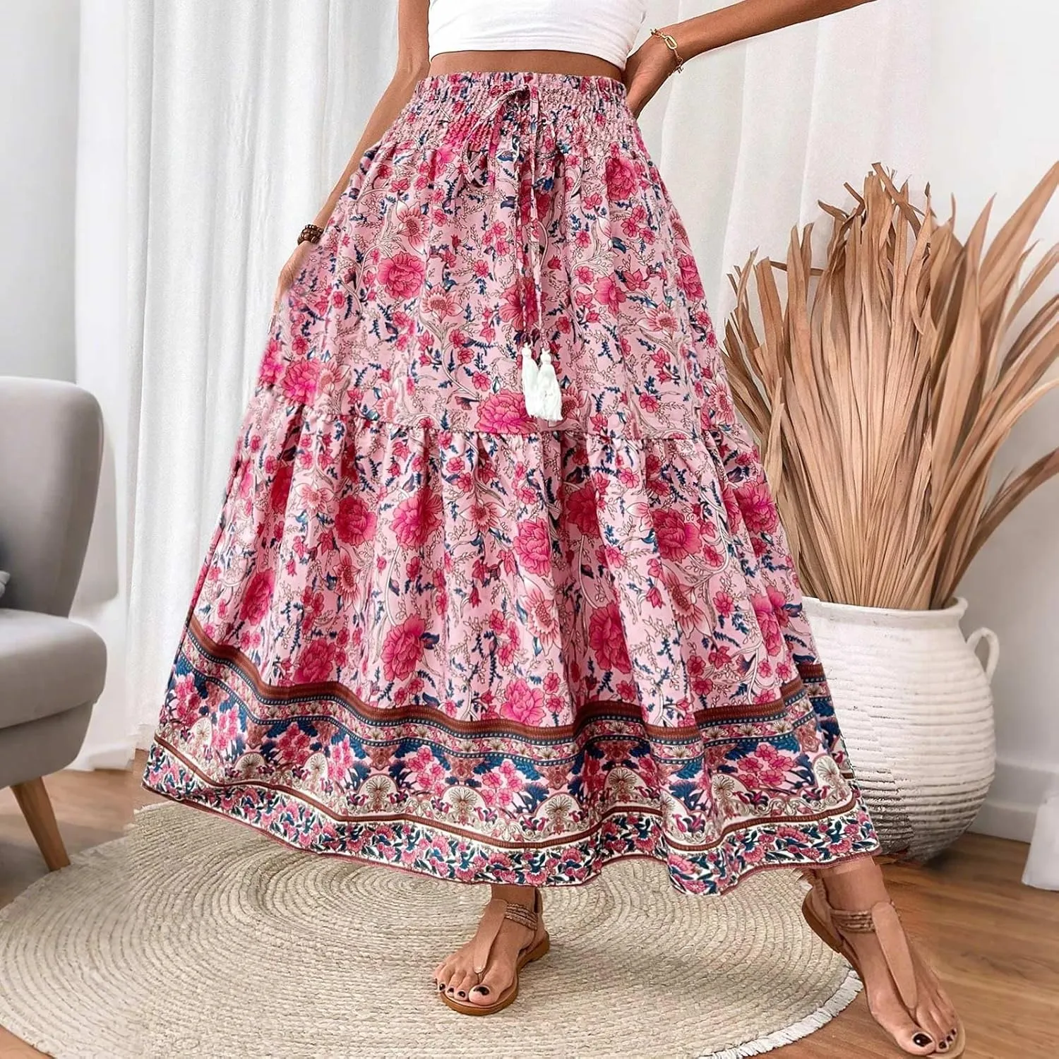 Casual Elegantes Maxi Skirts for Women, 2025 Boho High Waisted Flowy Trendy Long Skirt