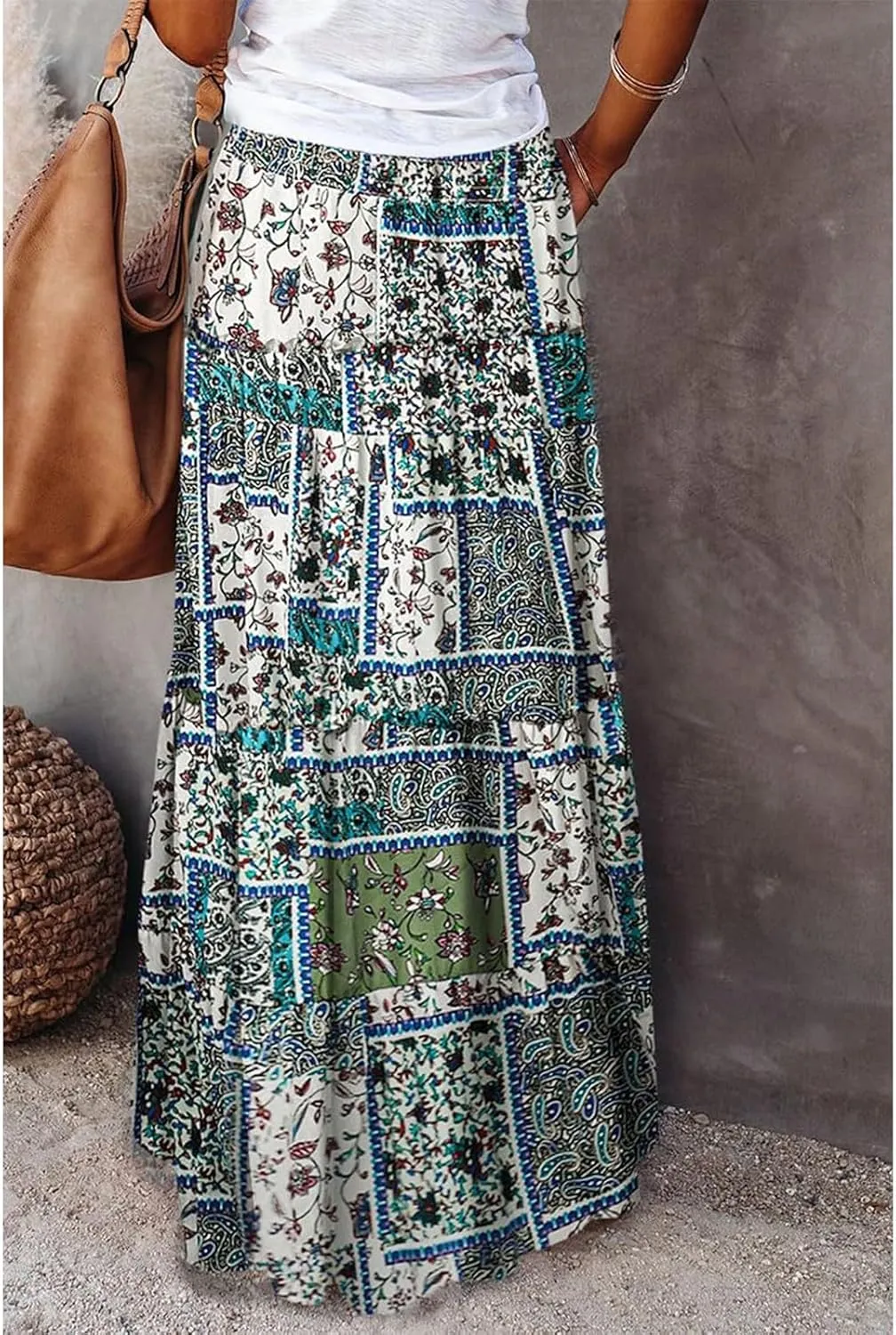Casual Vacation Maxi Skirt, High Waisted Trendy Flowy 2025 Elegantes Long Skirt