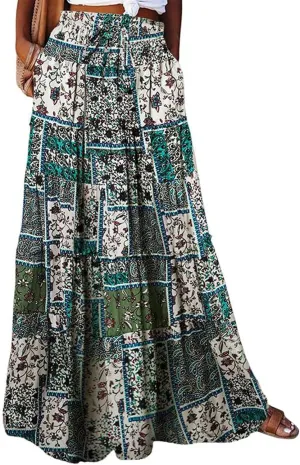 Casual Vacation Maxi Skirt, High Waisted Trendy Flowy 2025 Elegantes Long Skirt