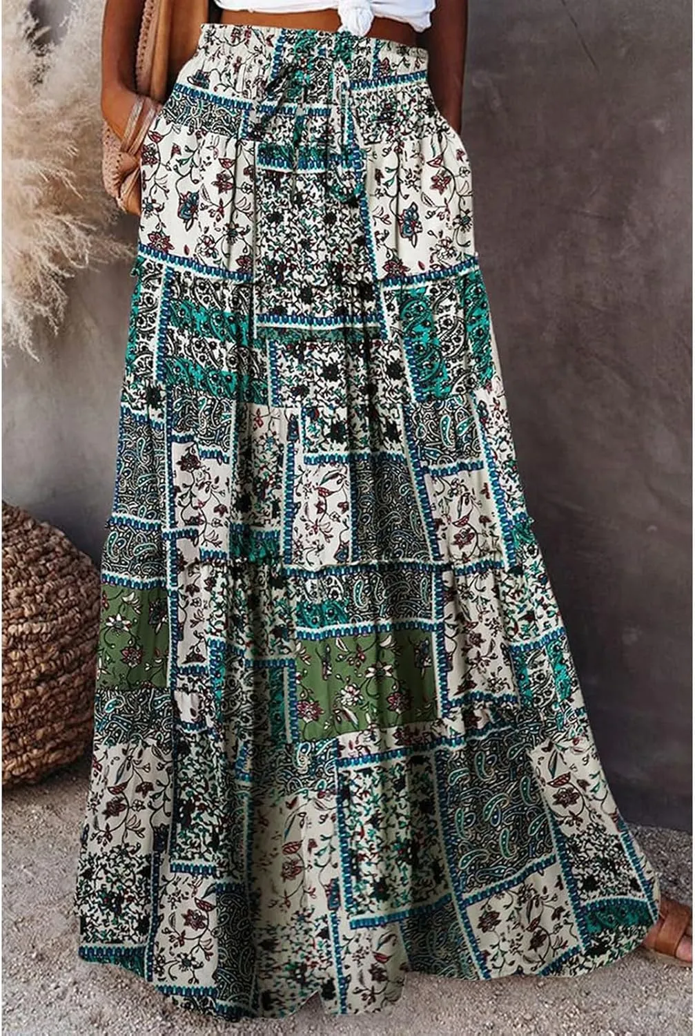 Casual Vacation Maxi Skirt, High Waisted Trendy Flowy 2025 Elegantes Long Skirt