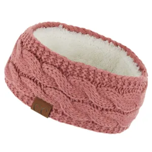 C.C Winter Fuzzy Fleece Lined Thick Knitted Headband Headwrap Earwarmer (HW-20) (Mauve)