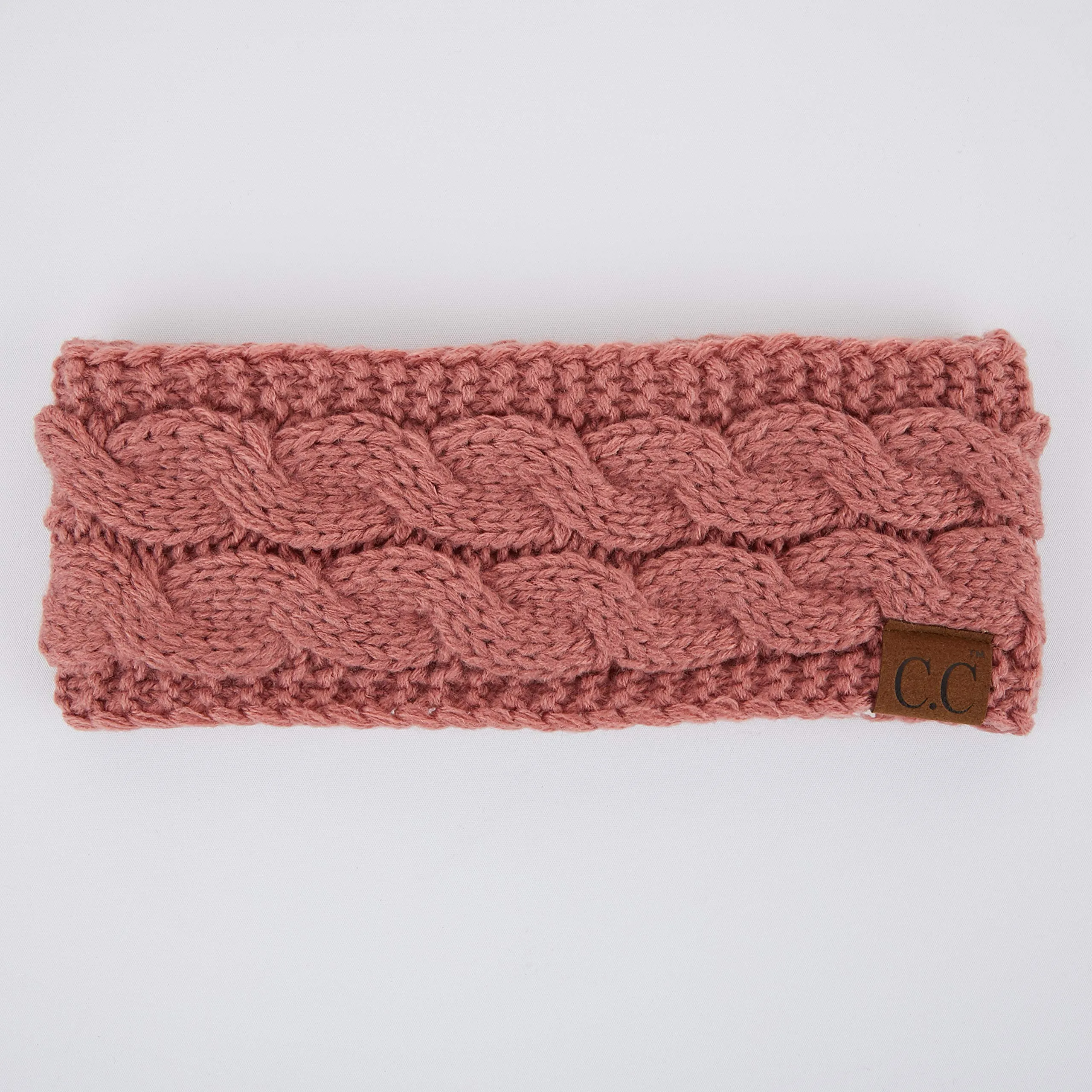 C.C Winter Fuzzy Fleece Lined Thick Knitted Headband Headwrap Earwarmer (HW-20) (Mauve)