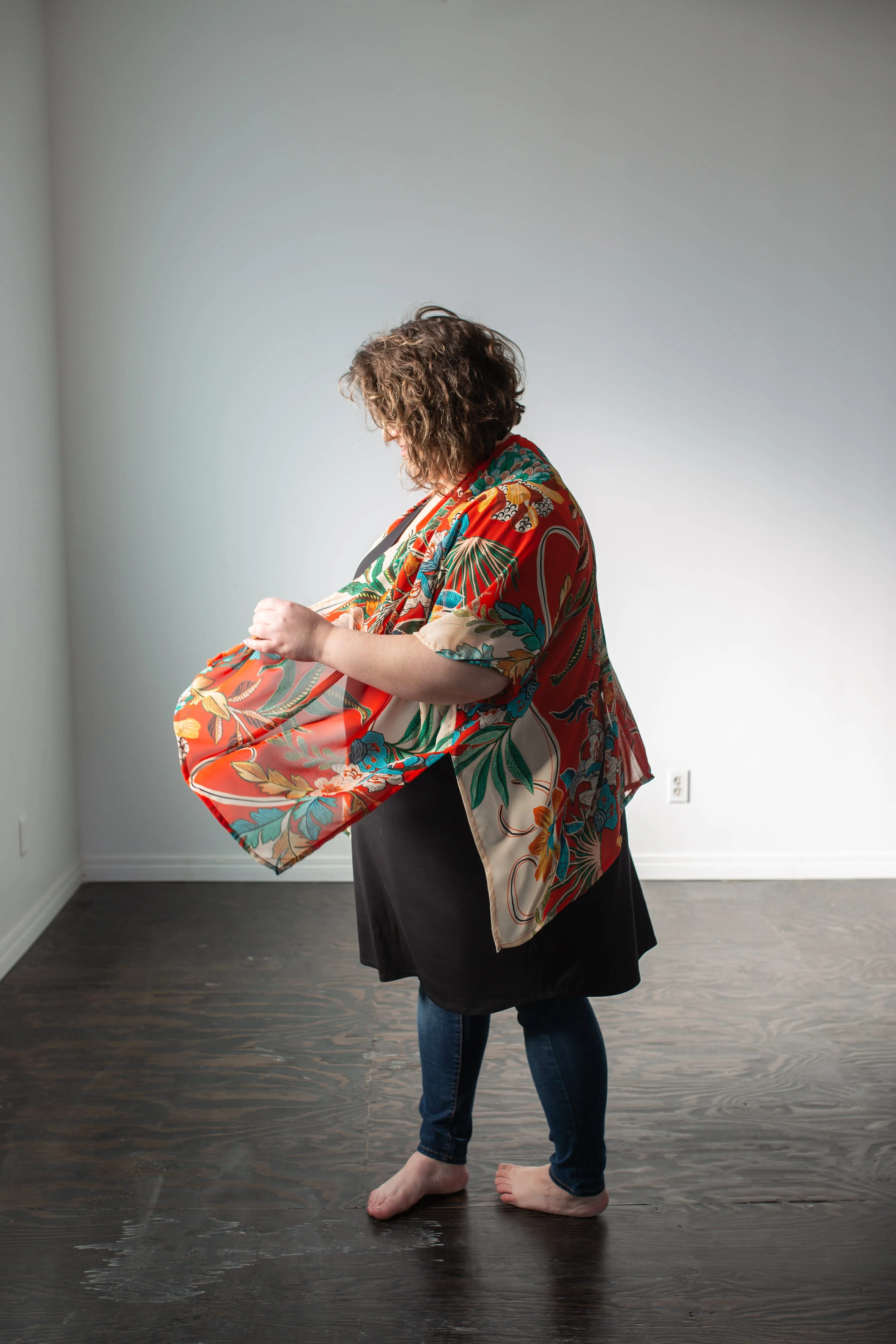 Chiffon Shawl in Red Floral