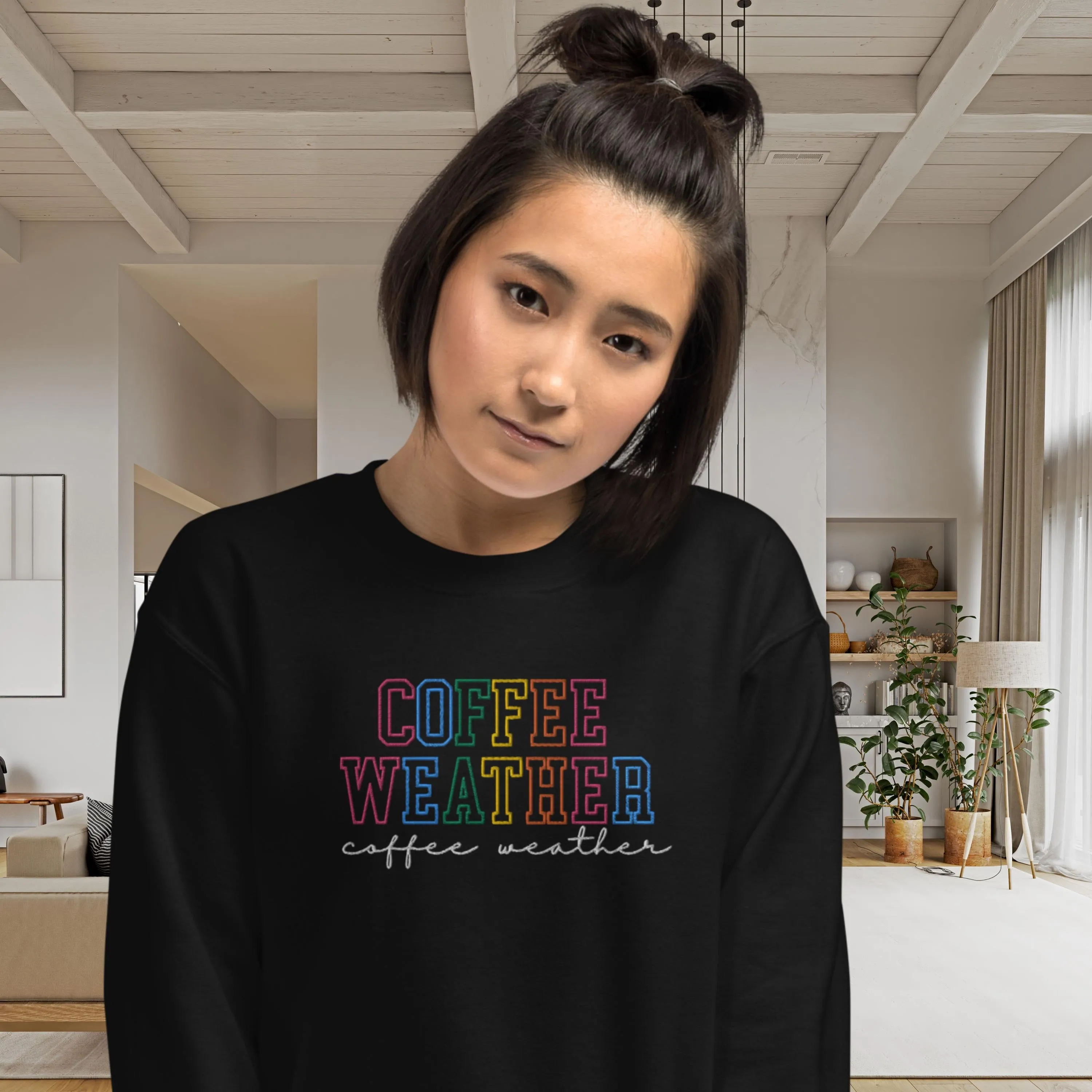 Coffee Weather sweatshirt, Embroidered Fall Women Sweatshirt, Coffee Lover Sweatshirt, Autumn sweater,  coffee drinker winter season hoodie
