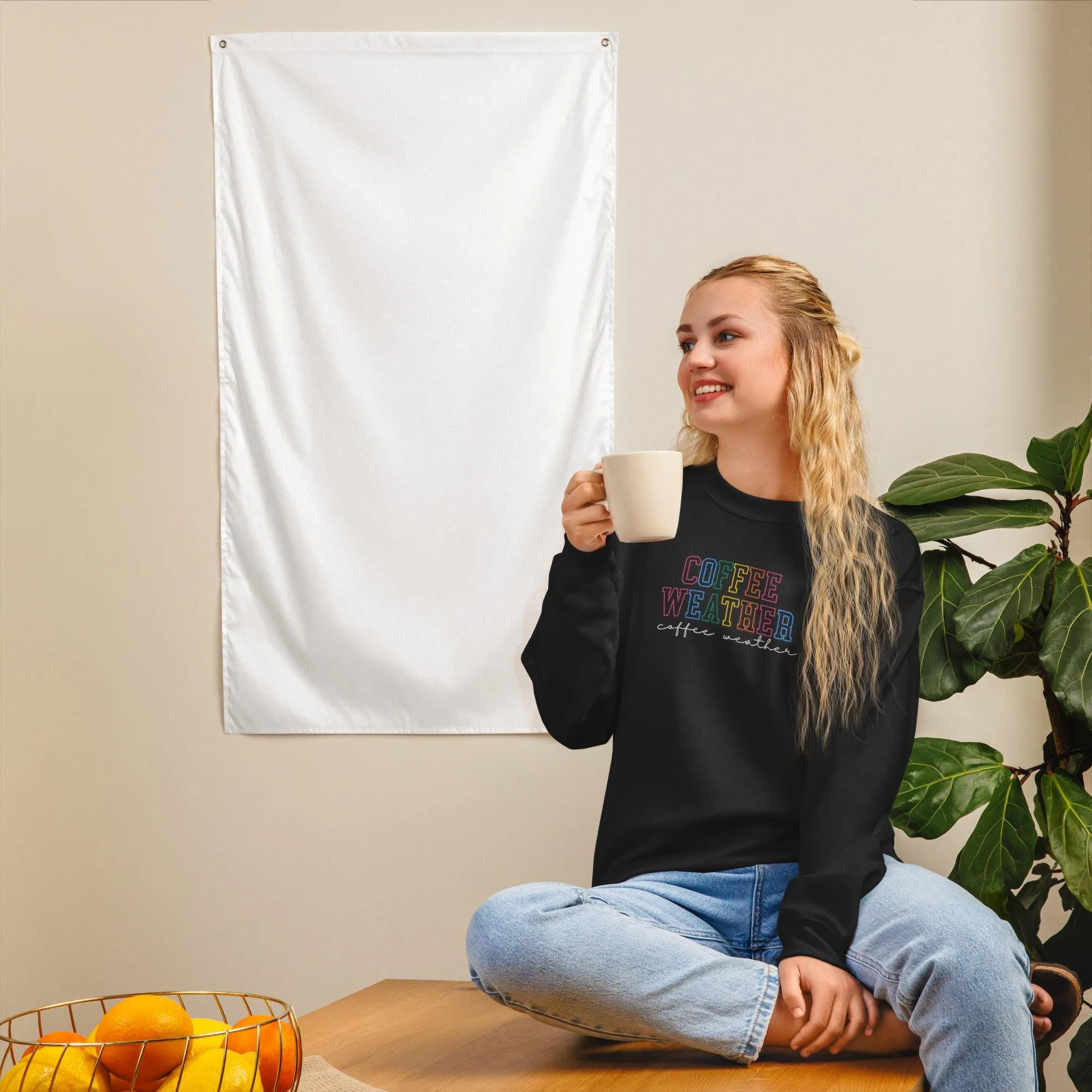 Coffee Weather sweatshirt, Embroidered Fall Women Sweatshirt, Coffee Lover Sweatshirt, Autumn sweater,  coffee drinker winter season hoodie