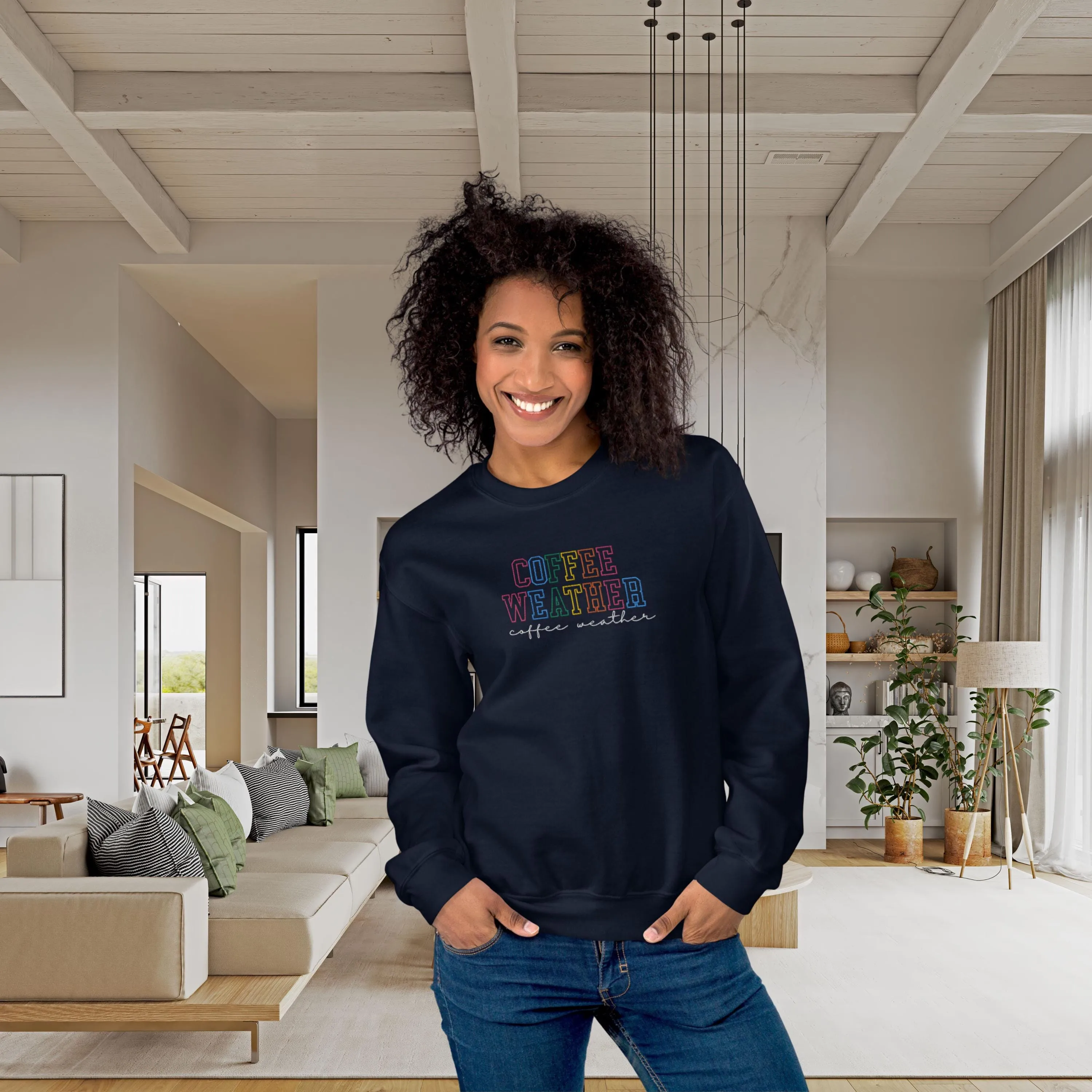 Coffee Weather sweatshirt, Embroidered Fall Women Sweatshirt, Coffee Lover Sweatshirt, Autumn sweater,  coffee drinker winter season hoodie
