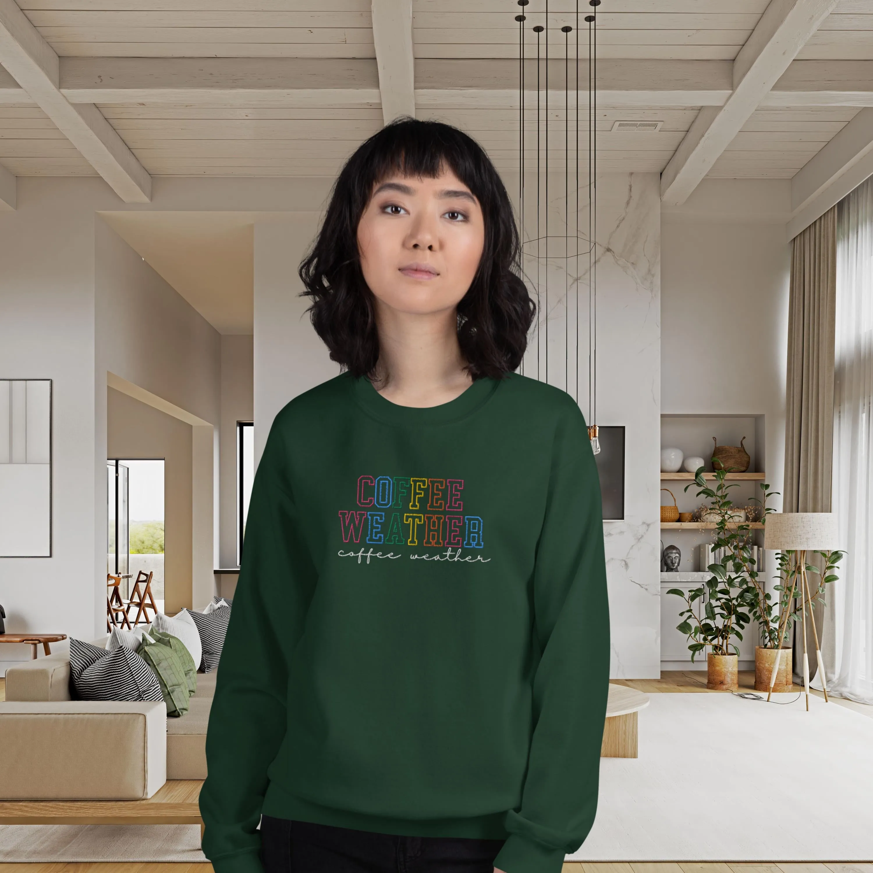 Coffee Weather sweatshirt, Embroidered Fall Women Sweatshirt, Coffee Lover Sweatshirt, Autumn sweater,  coffee drinker winter season hoodie