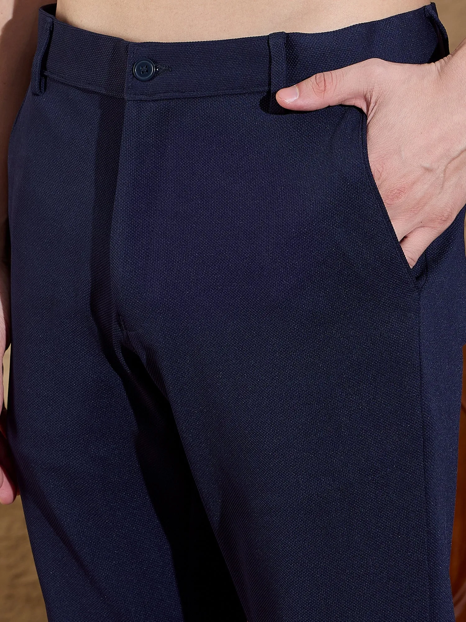 Dark Blue: Textured Stretchable Chinos