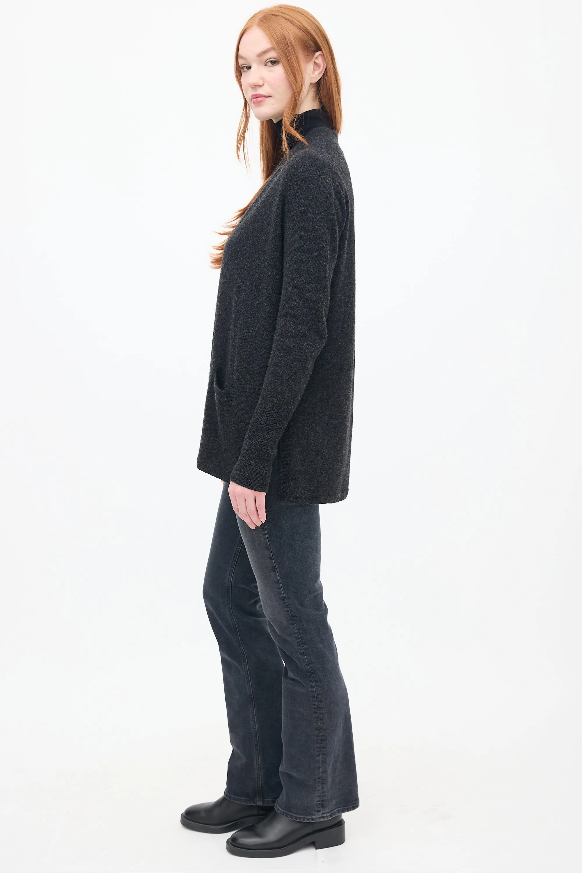 Dark Grey Cashmere Open Front Cardigan