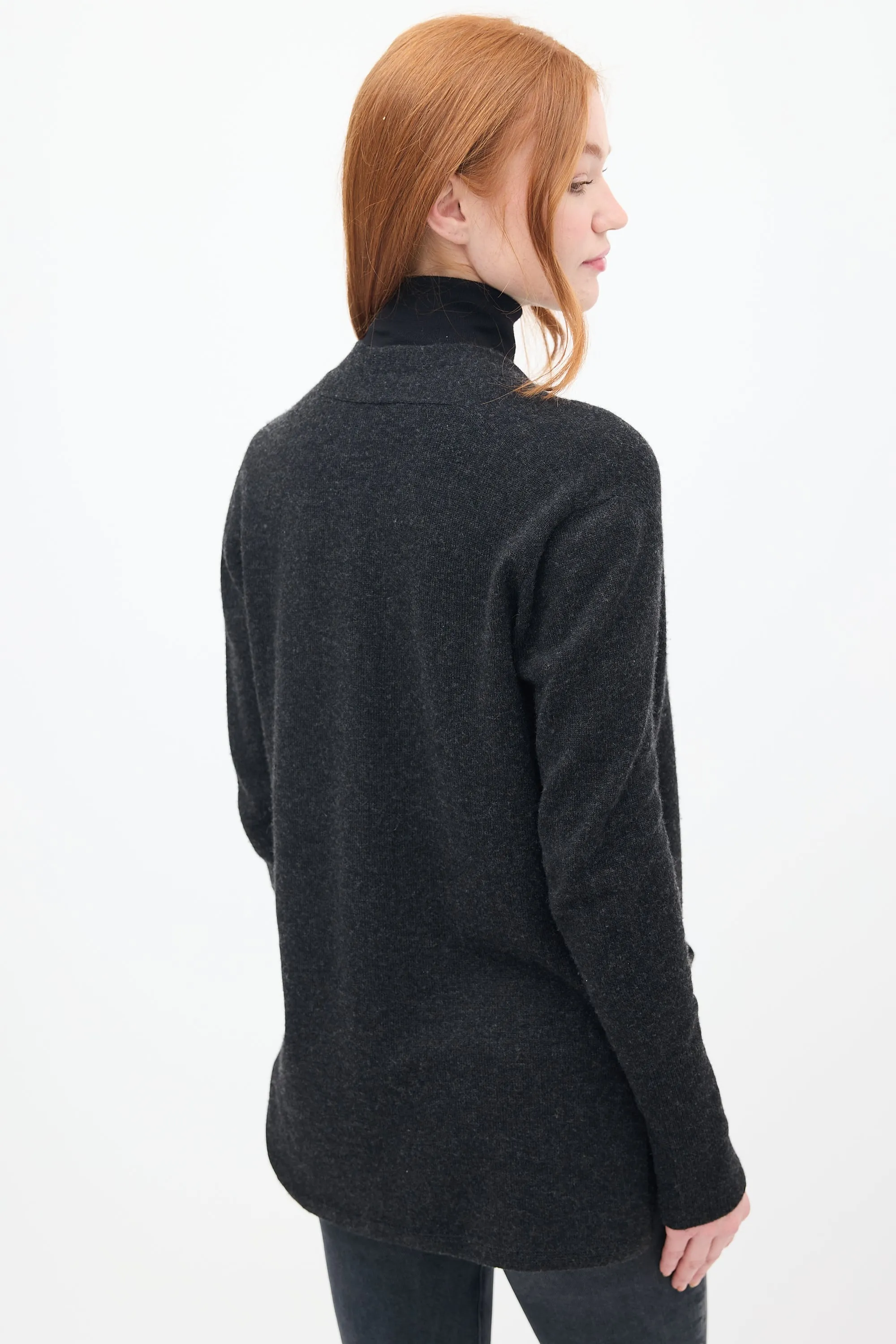 Dark Grey Cashmere Open Front Cardigan