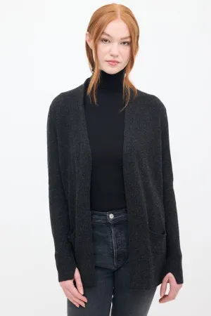 Dark Grey Cashmere Open Front Cardigan