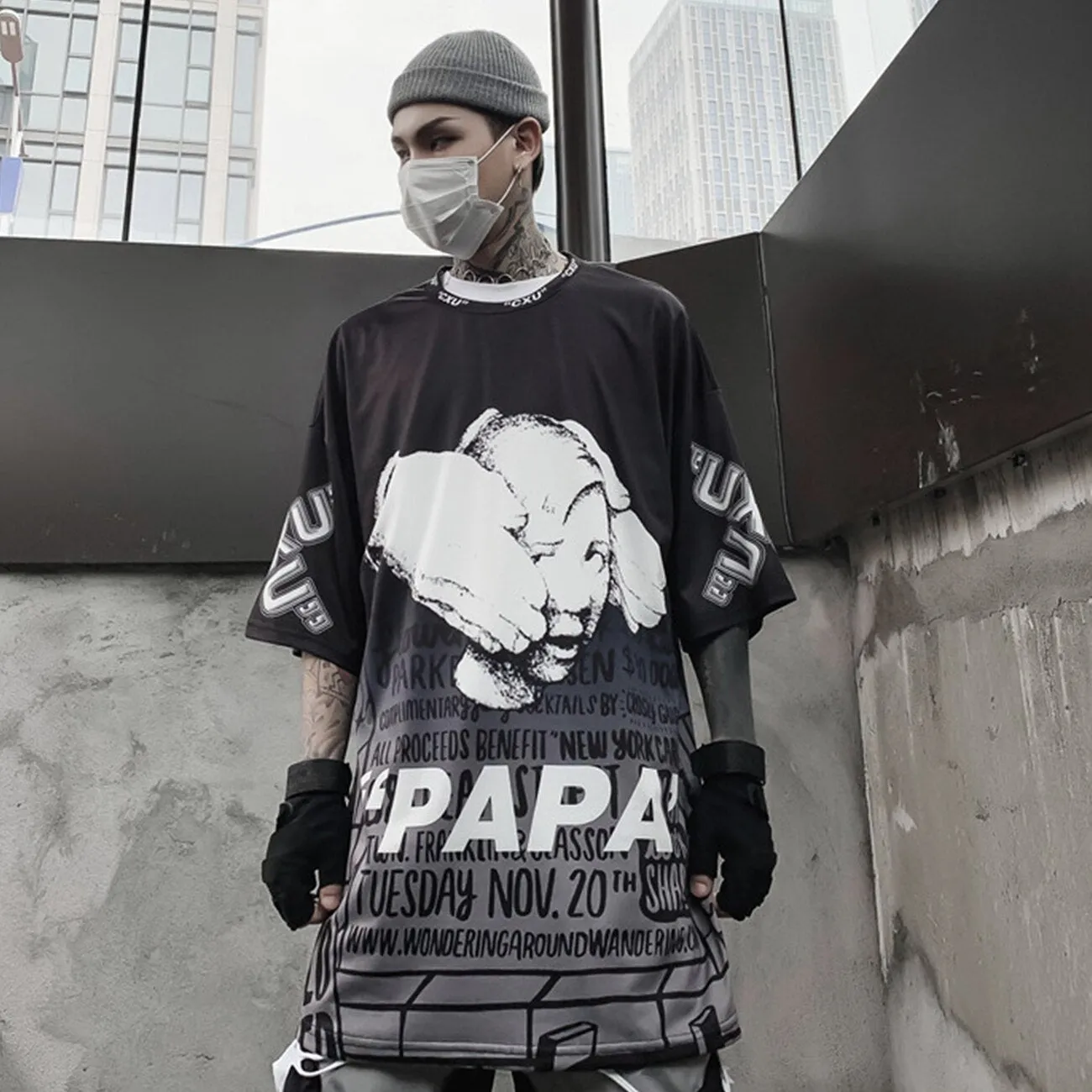 Dark Loose Clown Print Hip Hop Tshirt Men Summer Casual Short Sleeve Tees Shirt Fashion Streetwear Black