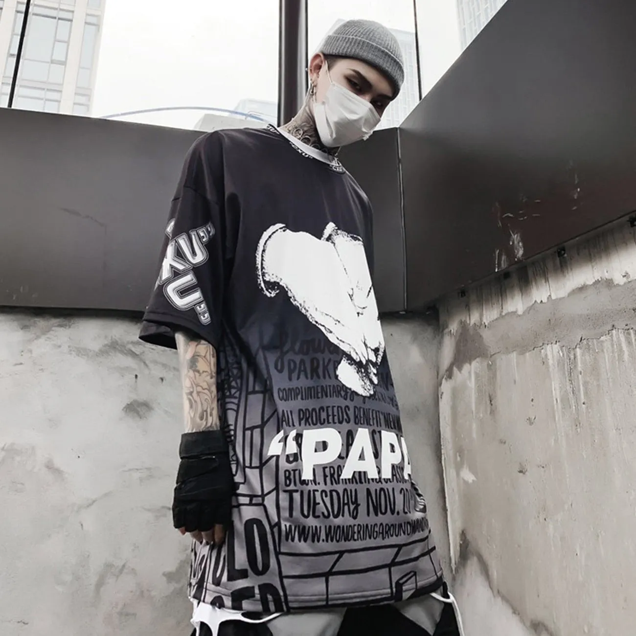Dark Loose Clown Print Hip Hop Tshirt Men Summer Casual Short Sleeve Tees Shirt Fashion Streetwear Black