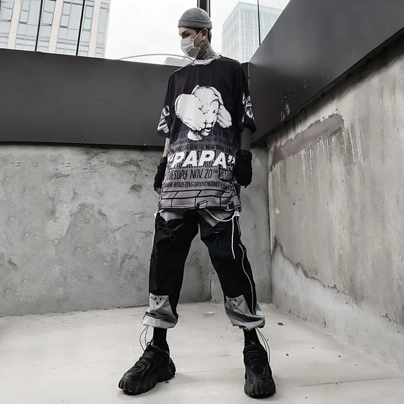 Dark Loose Clown Print Hip Hop Tshirt Men Summer Casual Short Sleeve Tees Shirt Fashion Streetwear Black