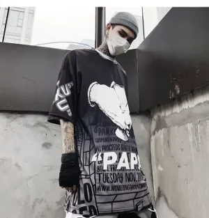 Dark Loose Clown Print Hip Hop Tshirt Men Summer Casual Short Sleeve Tees Shirt Fashion Streetwear Black