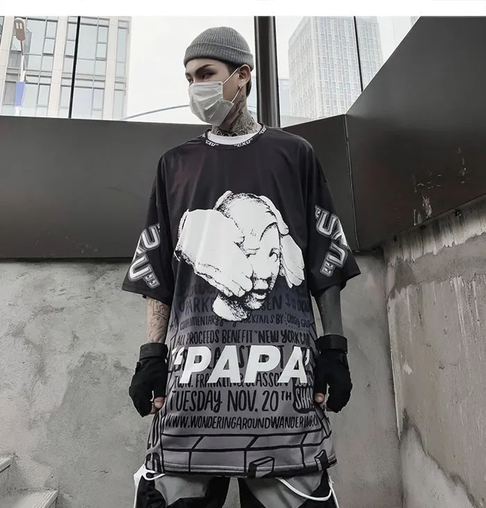 Dark Loose Clown Print Hip Hop Tshirt Men Summer Casual Short Sleeve Tees Shirt Fashion Streetwear Black
