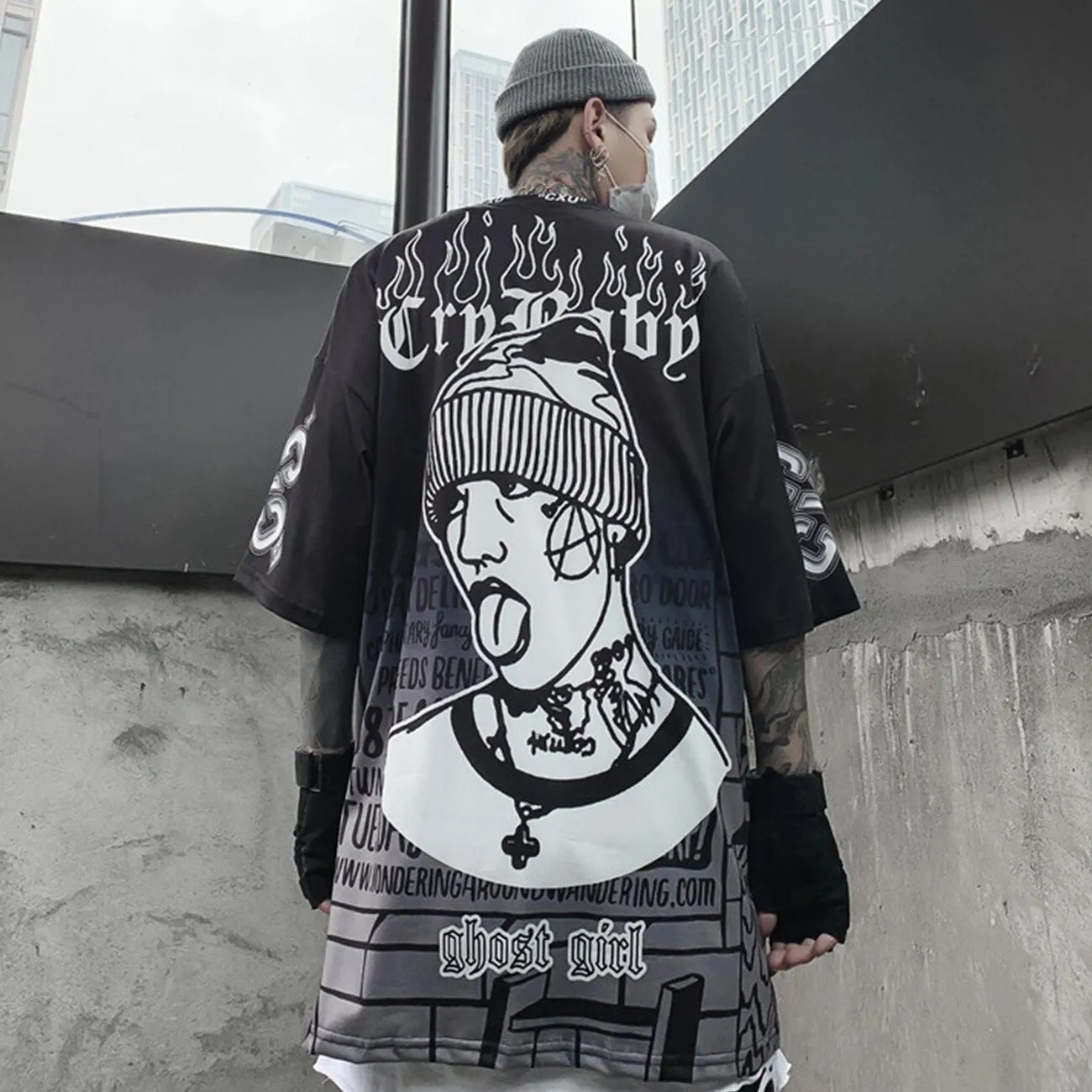 Dark Loose Clown Print Hip Hop Tshirt Men Summer Casual Short Sleeve Tees Shirt Fashion Streetwear Black