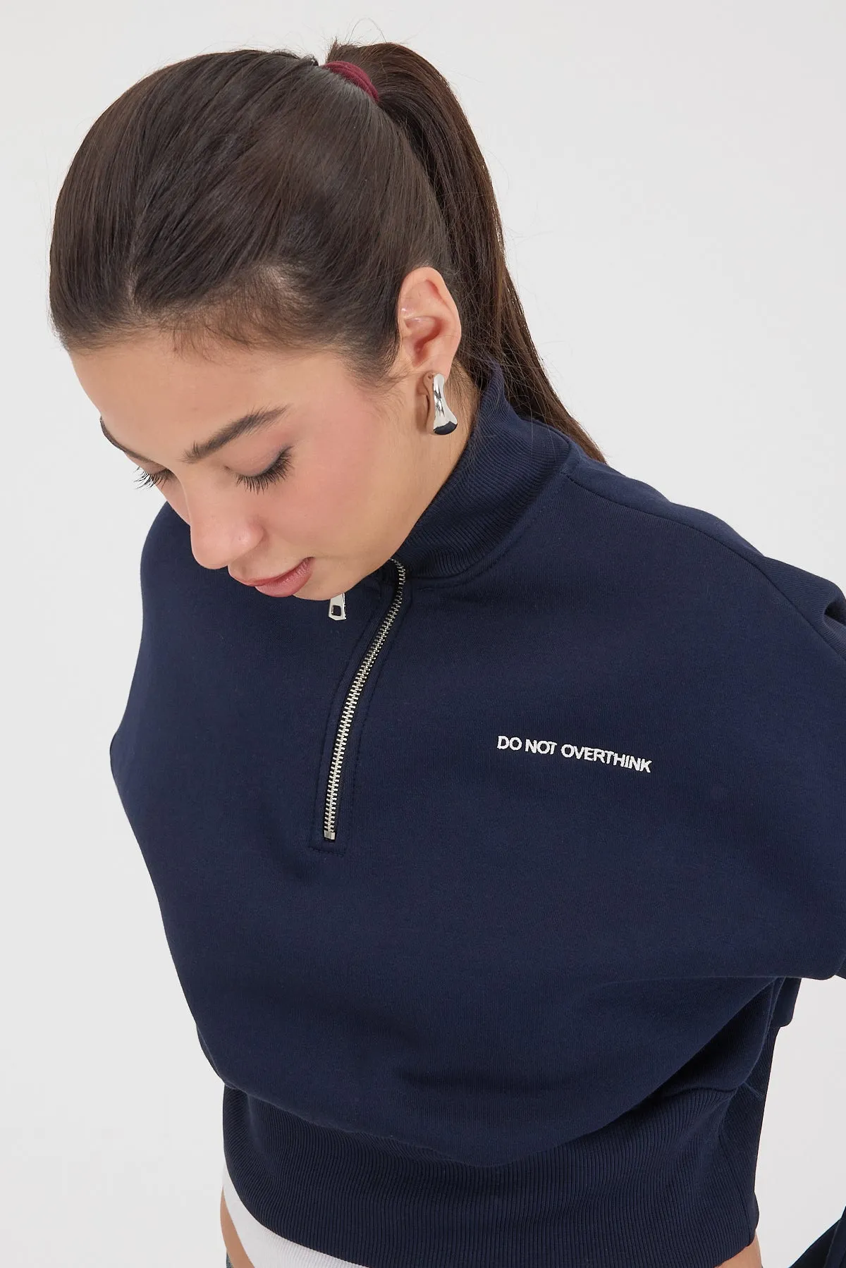 “Do Not Overthink” Printed Brushed Crop Sweatshirt