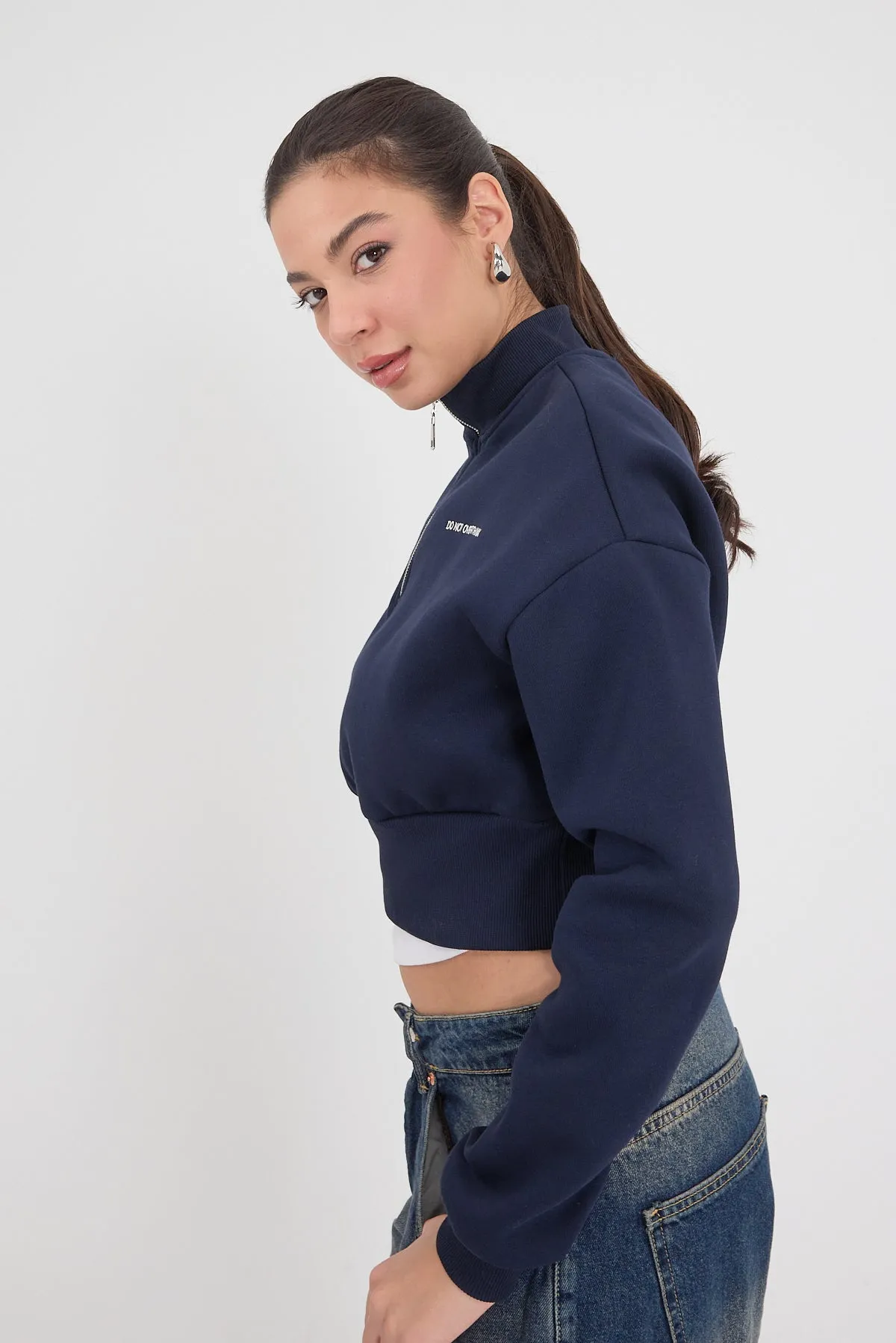 “Do Not Overthink” Printed Brushed Crop Sweatshirt
