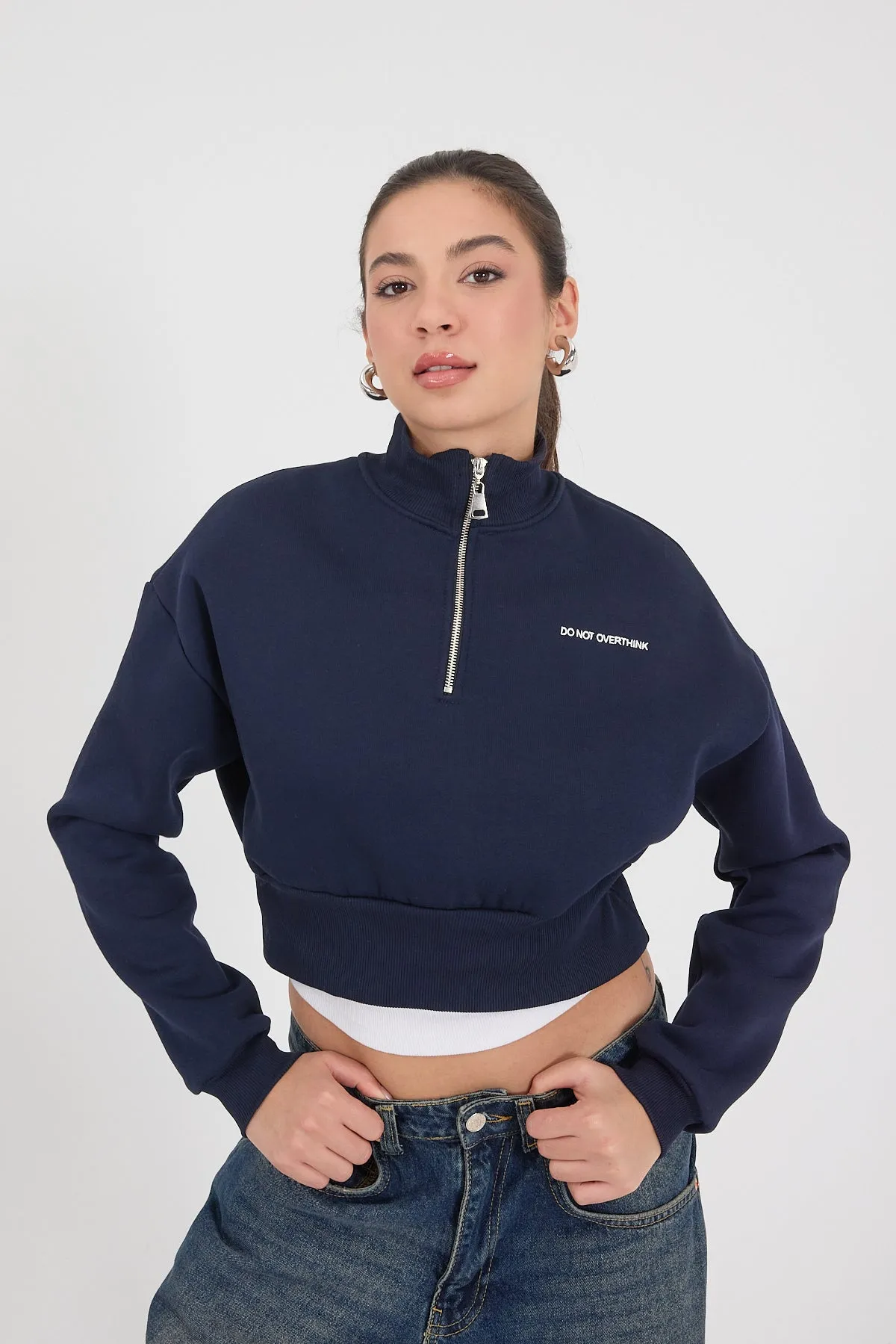 “Do Not Overthink” Printed Brushed Crop Sweatshirt