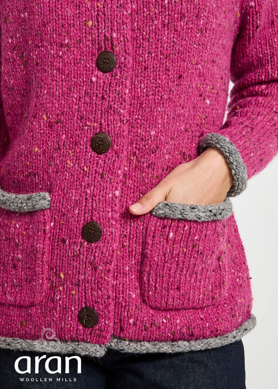 Donegal Ladies' Raglan Cardigan | Pink Grey