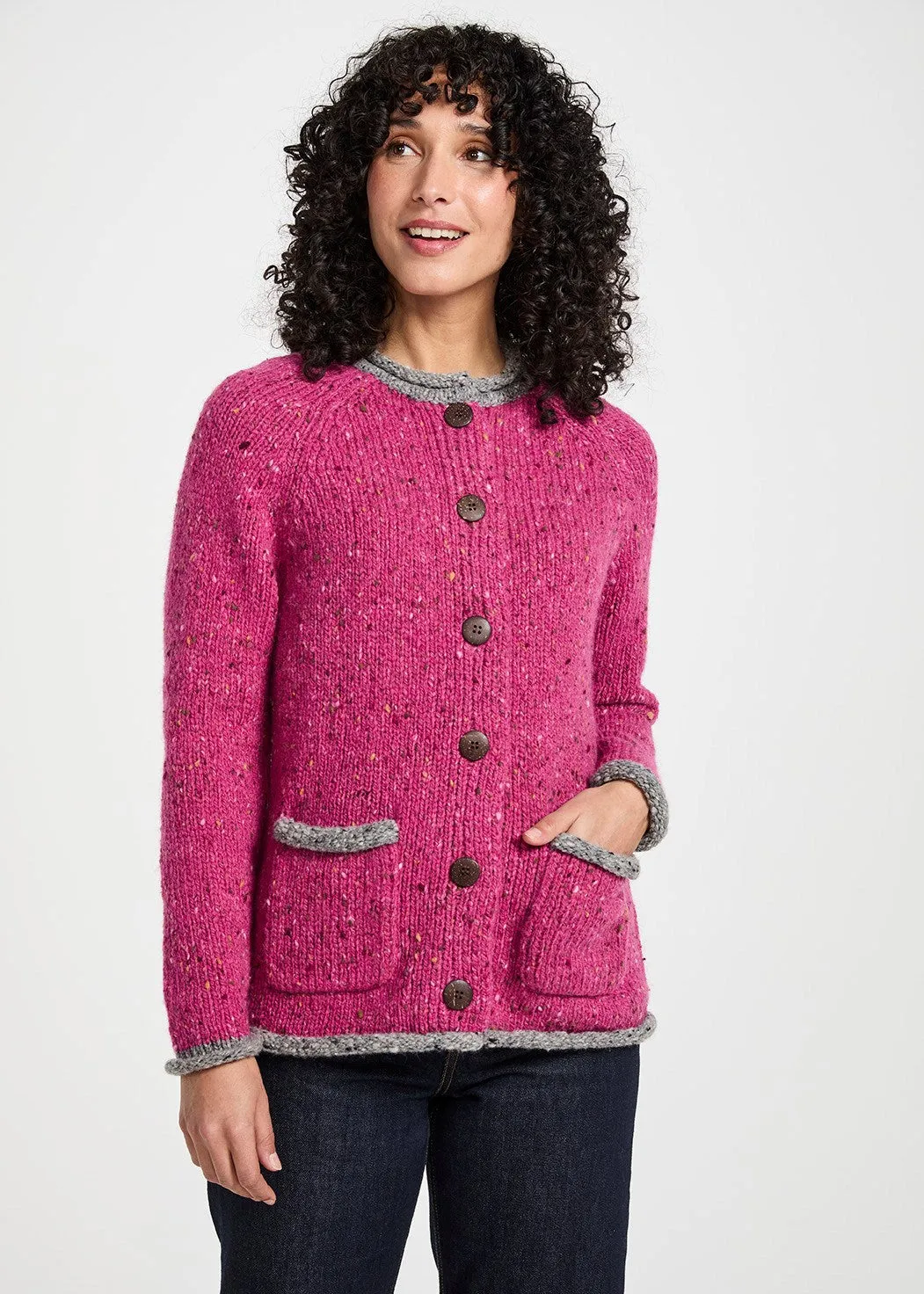 Donegal Ladies' Raglan Cardigan | Pink Grey