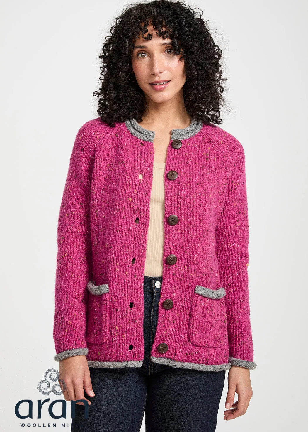 Donegal Ladies' Raglan Cardigan | Pink Grey