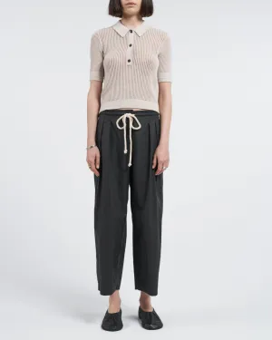Drawstring Pleat Front Pant in Black