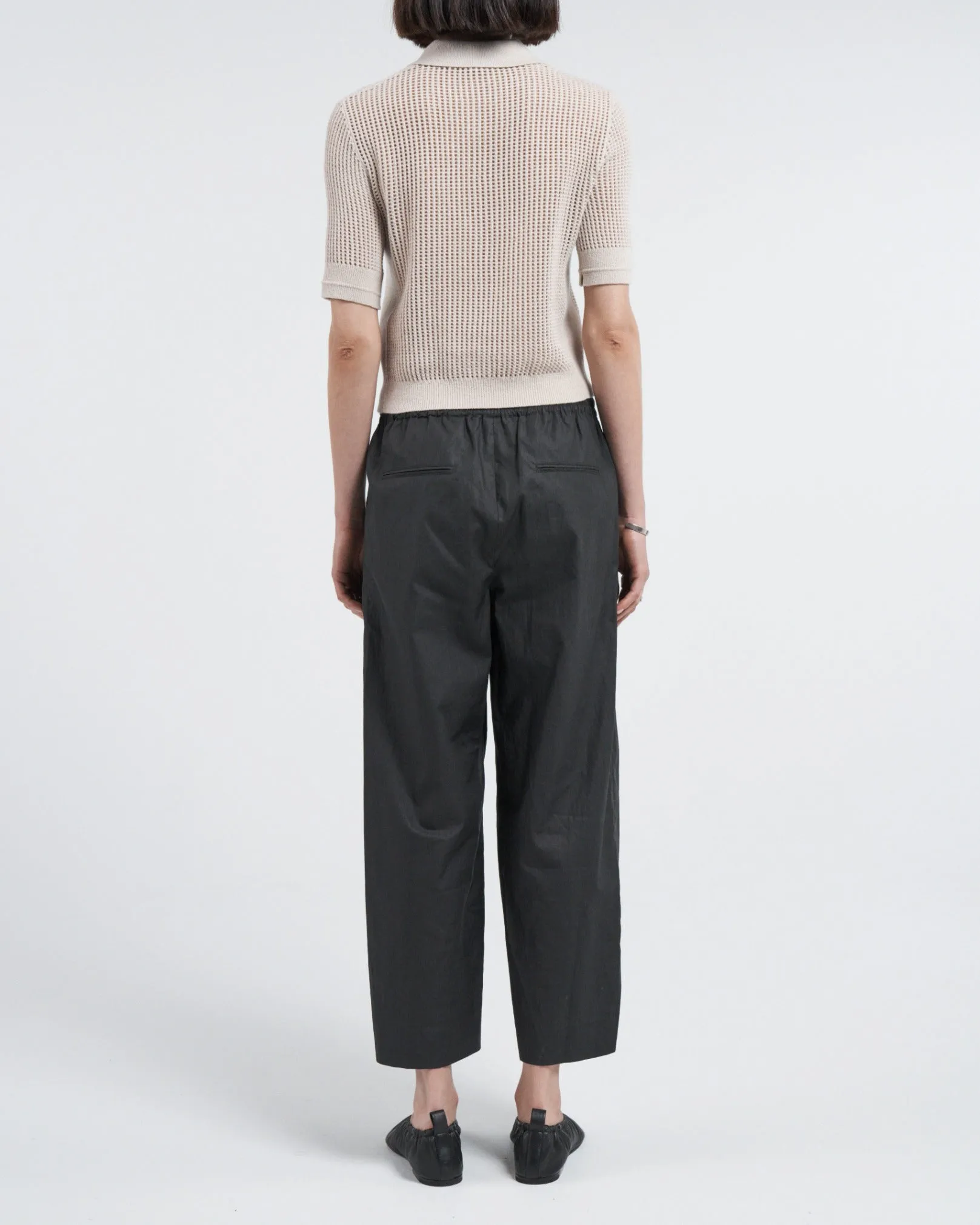 Drawstring Pleat Front Pant in Black