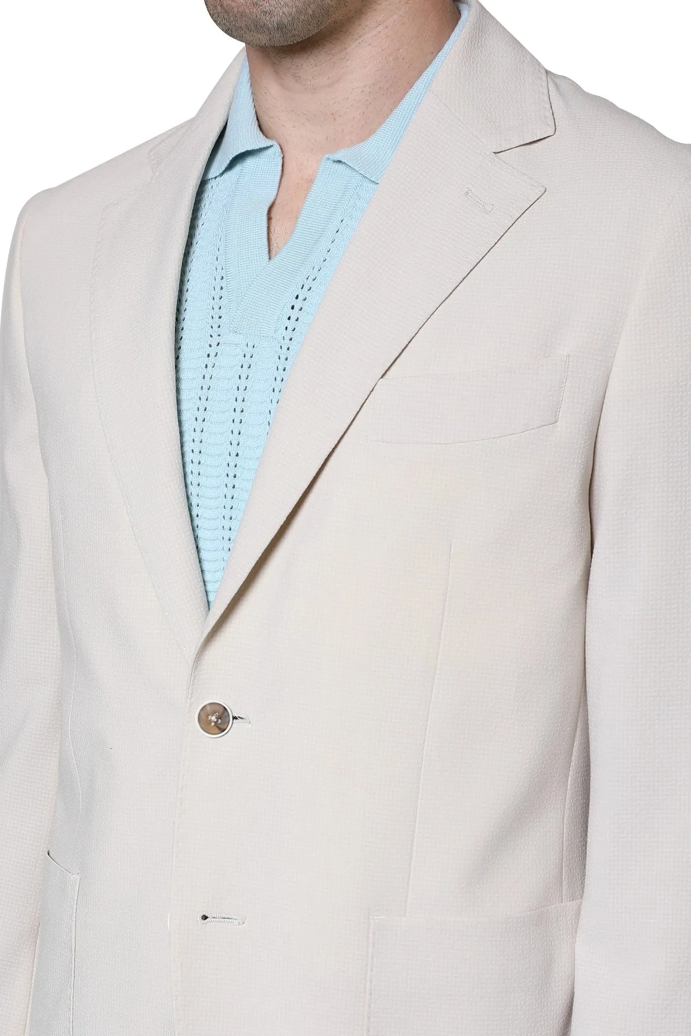 Gabriel Seersucker Blazer in Stone