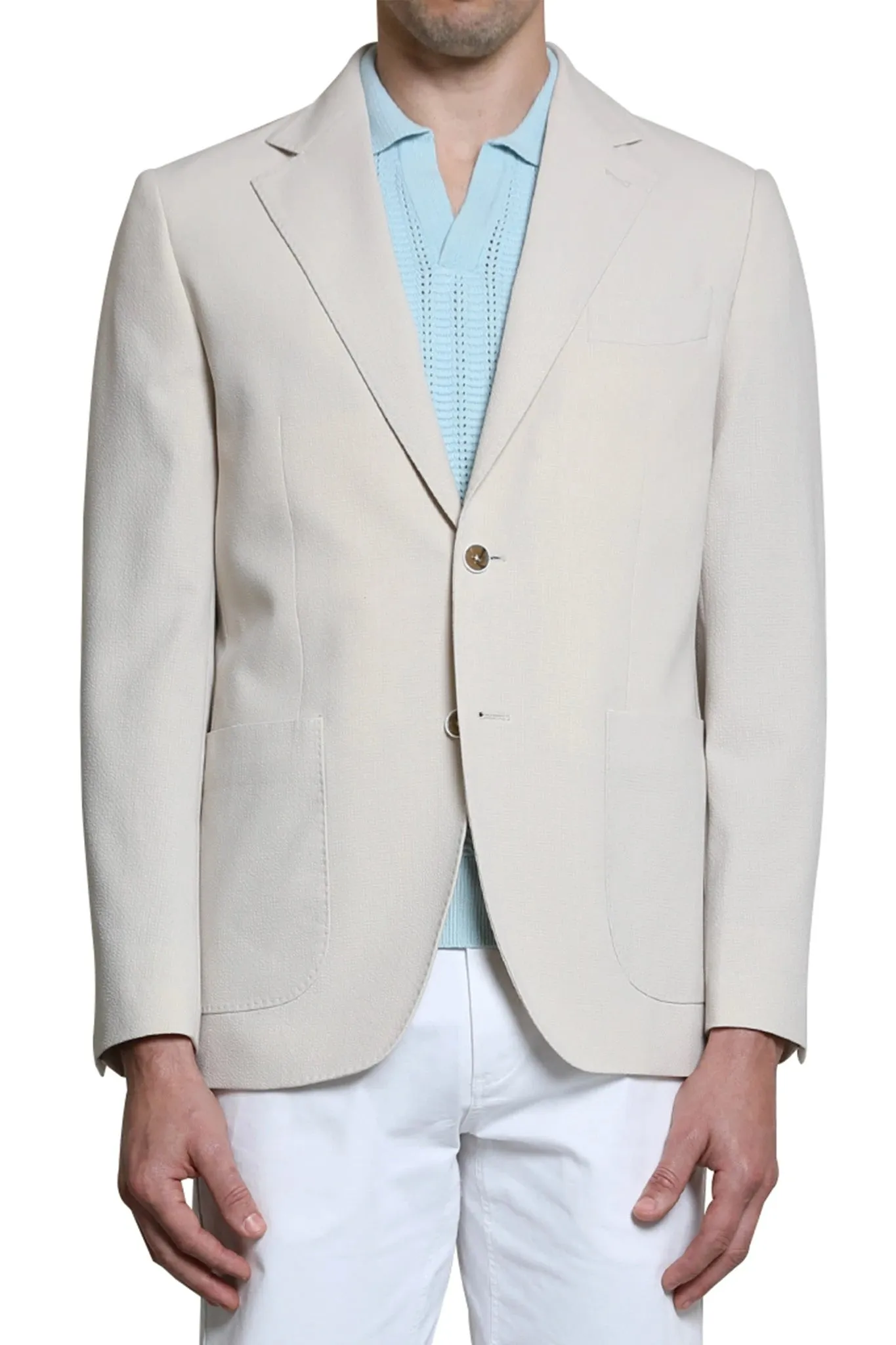 Gabriel Seersucker Blazer in Stone