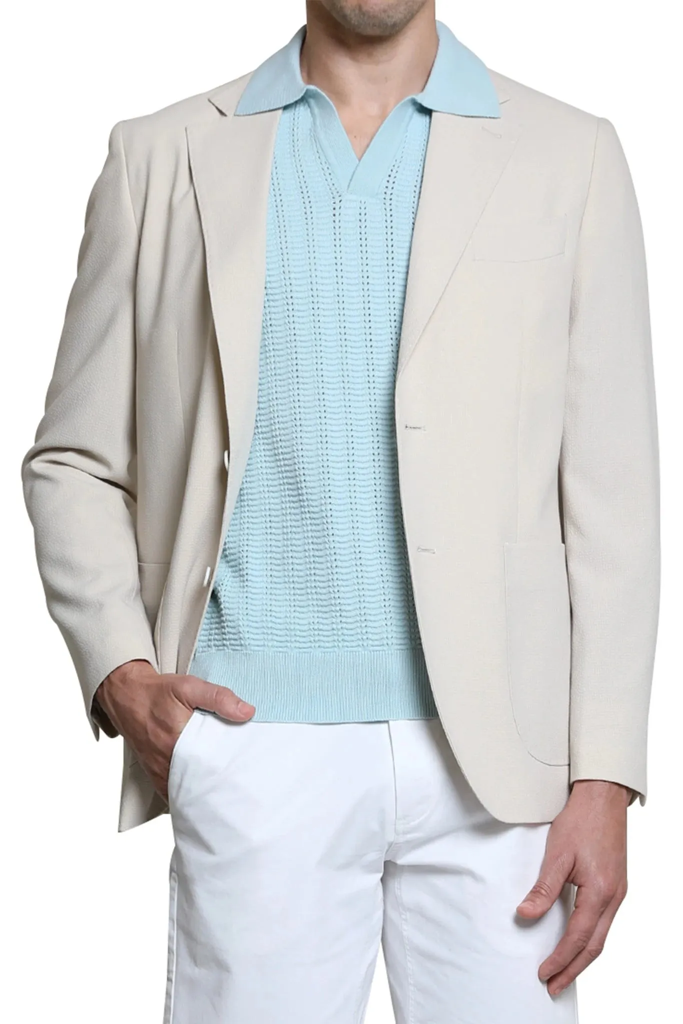 Gabriel Seersucker Blazer in Stone