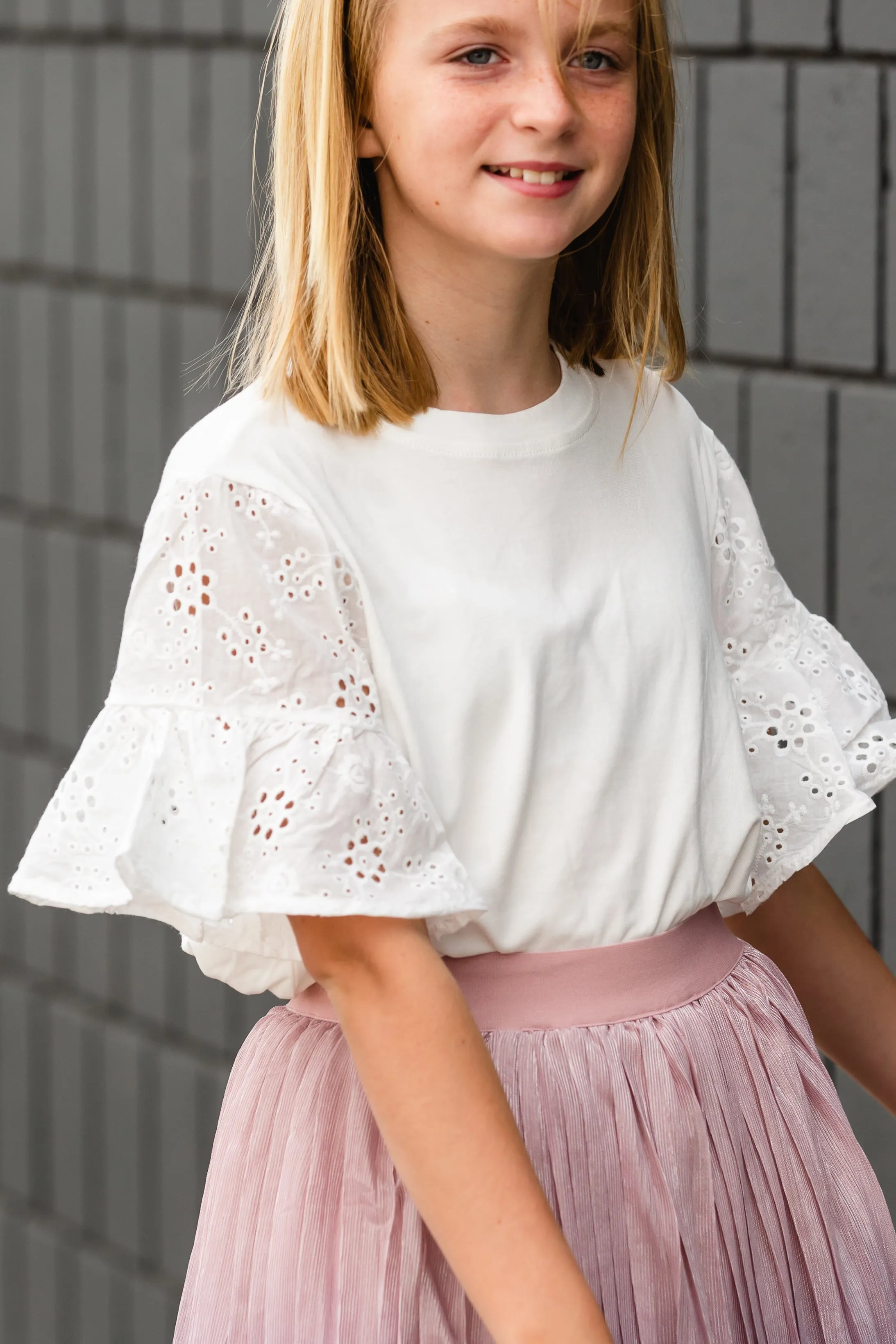 Girls White Lace Short Sleeve Top - FINAL SALE