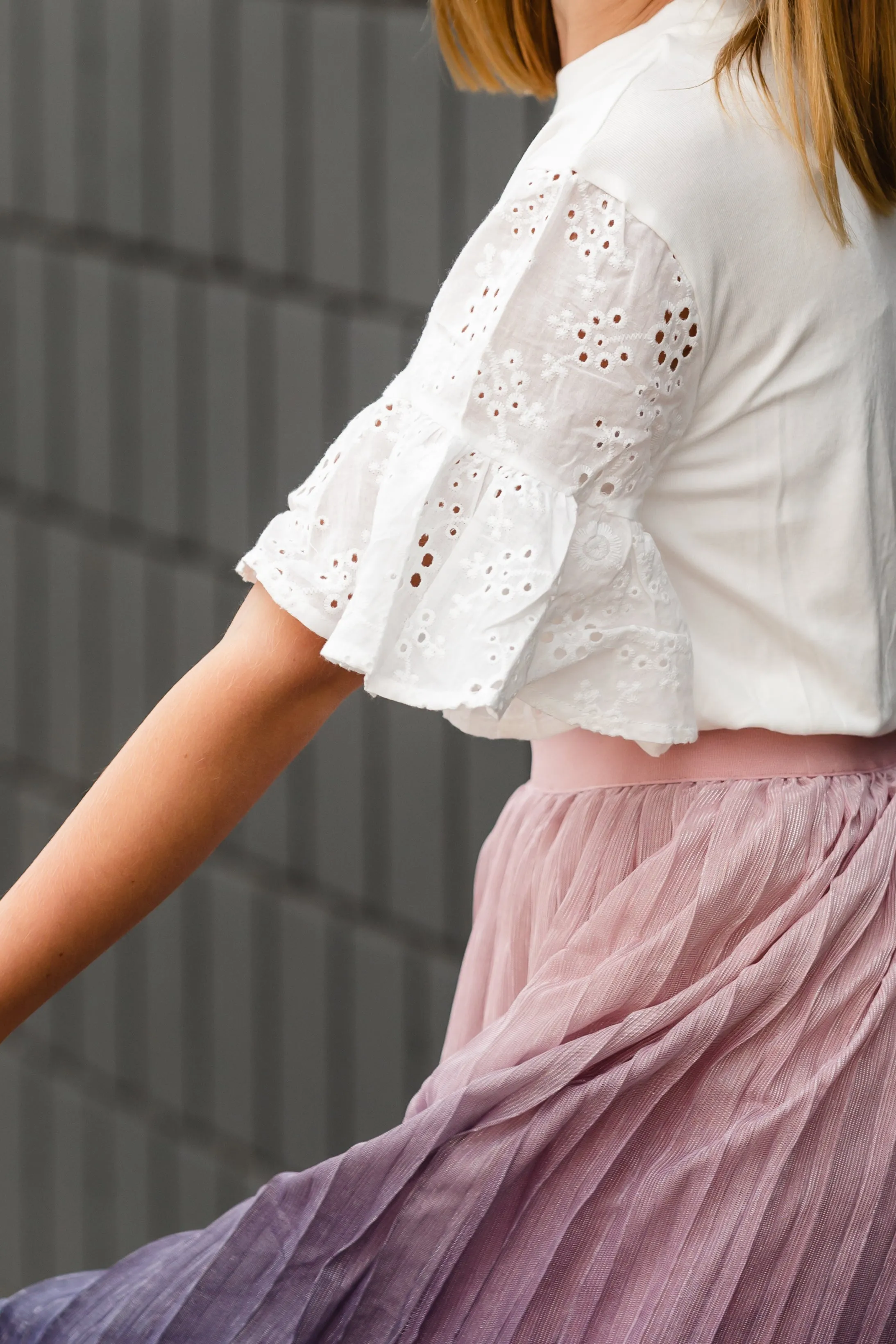 Girls White Lace Short Sleeve Top - FINAL SALE