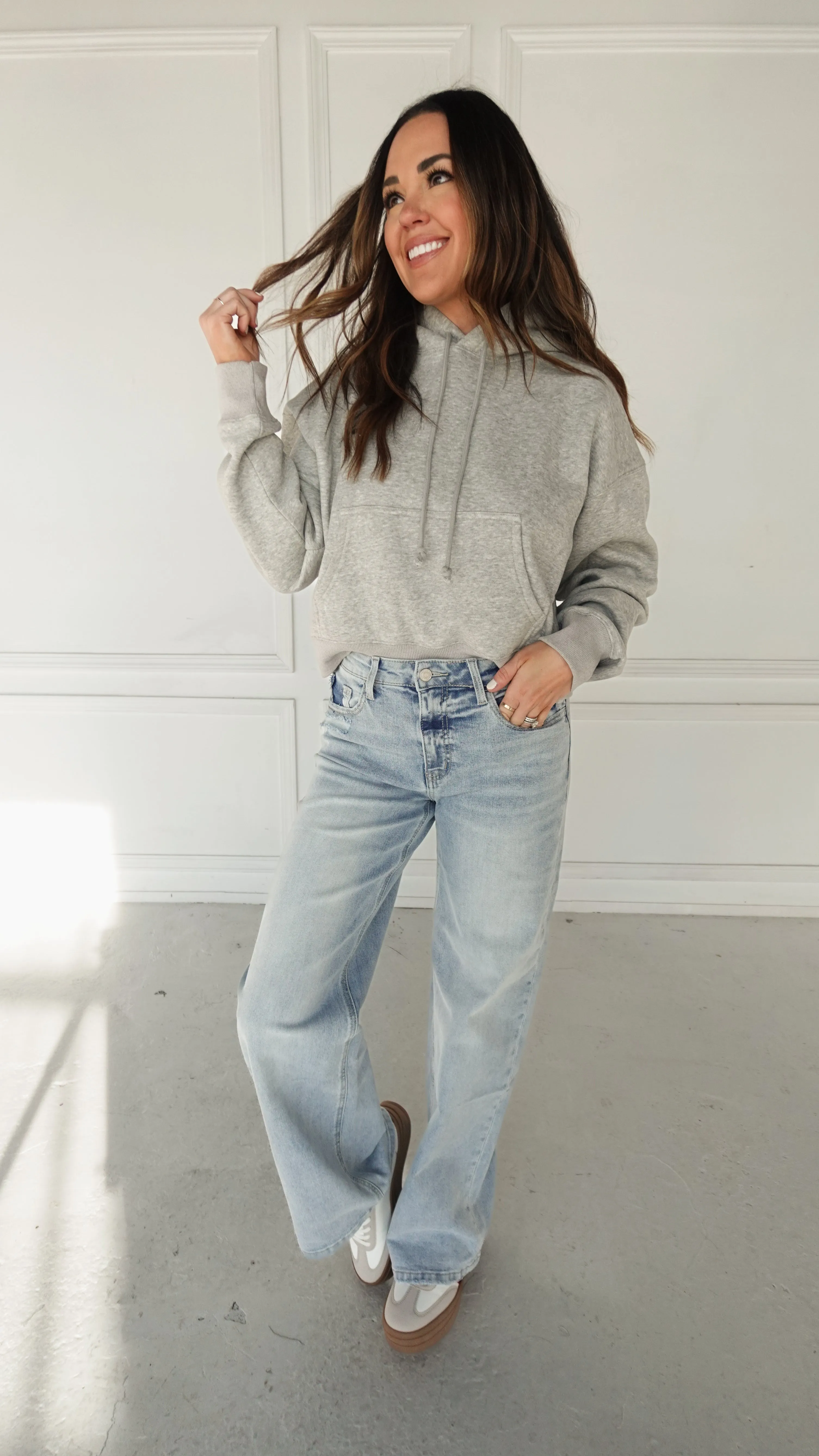 Heather Gray Cropped Boyfriend Hoodie