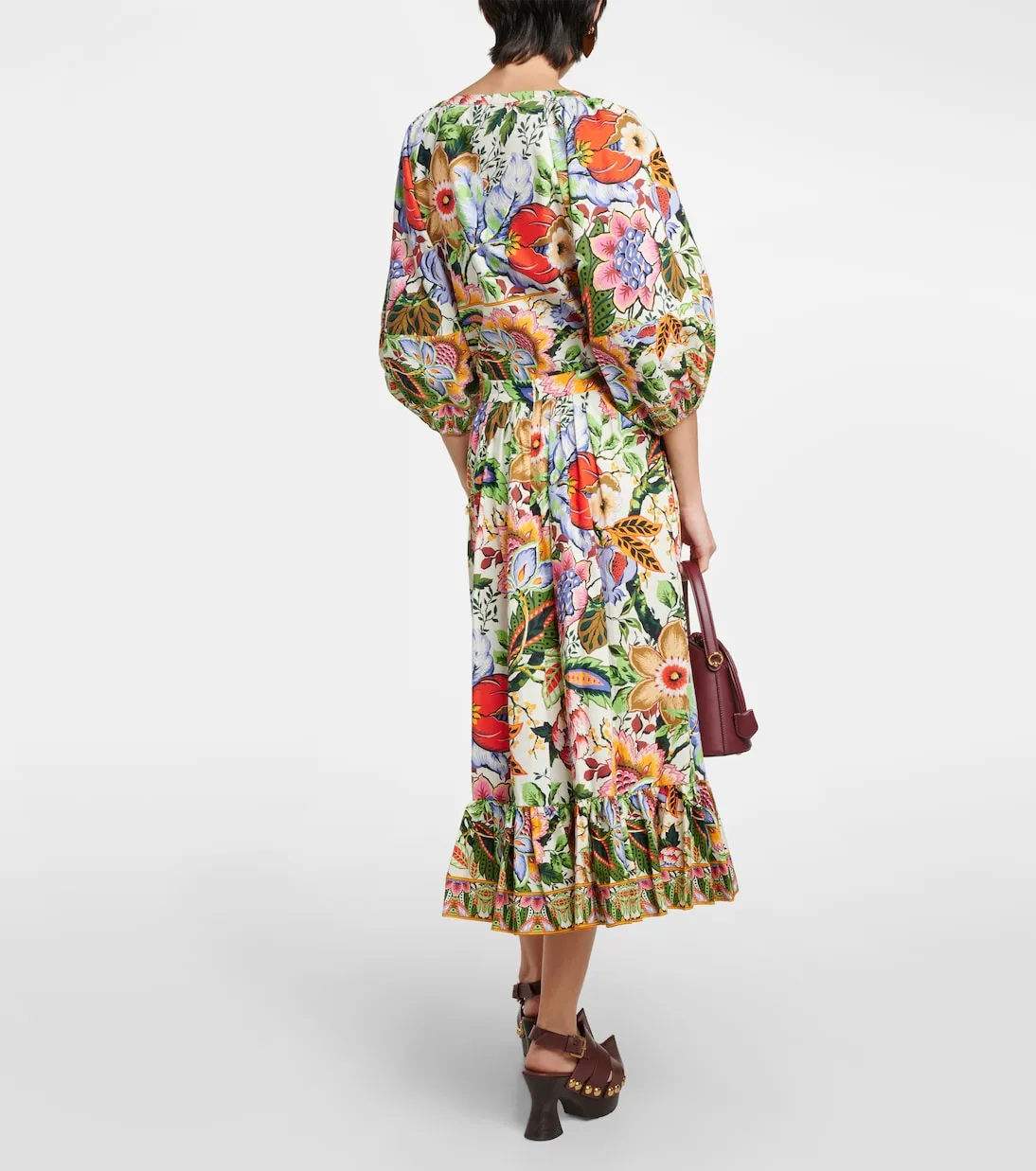 High-waisted cotton midi skirt with Etro floral print, multicolor