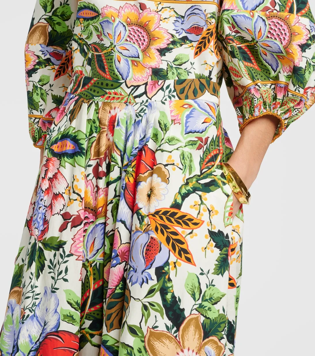 High-waisted cotton midi skirt with Etro floral print, multicolor