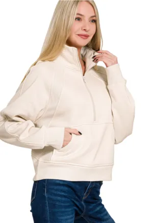 Jennifer 1/2 Zip Pullover | Beige Sweatshirt