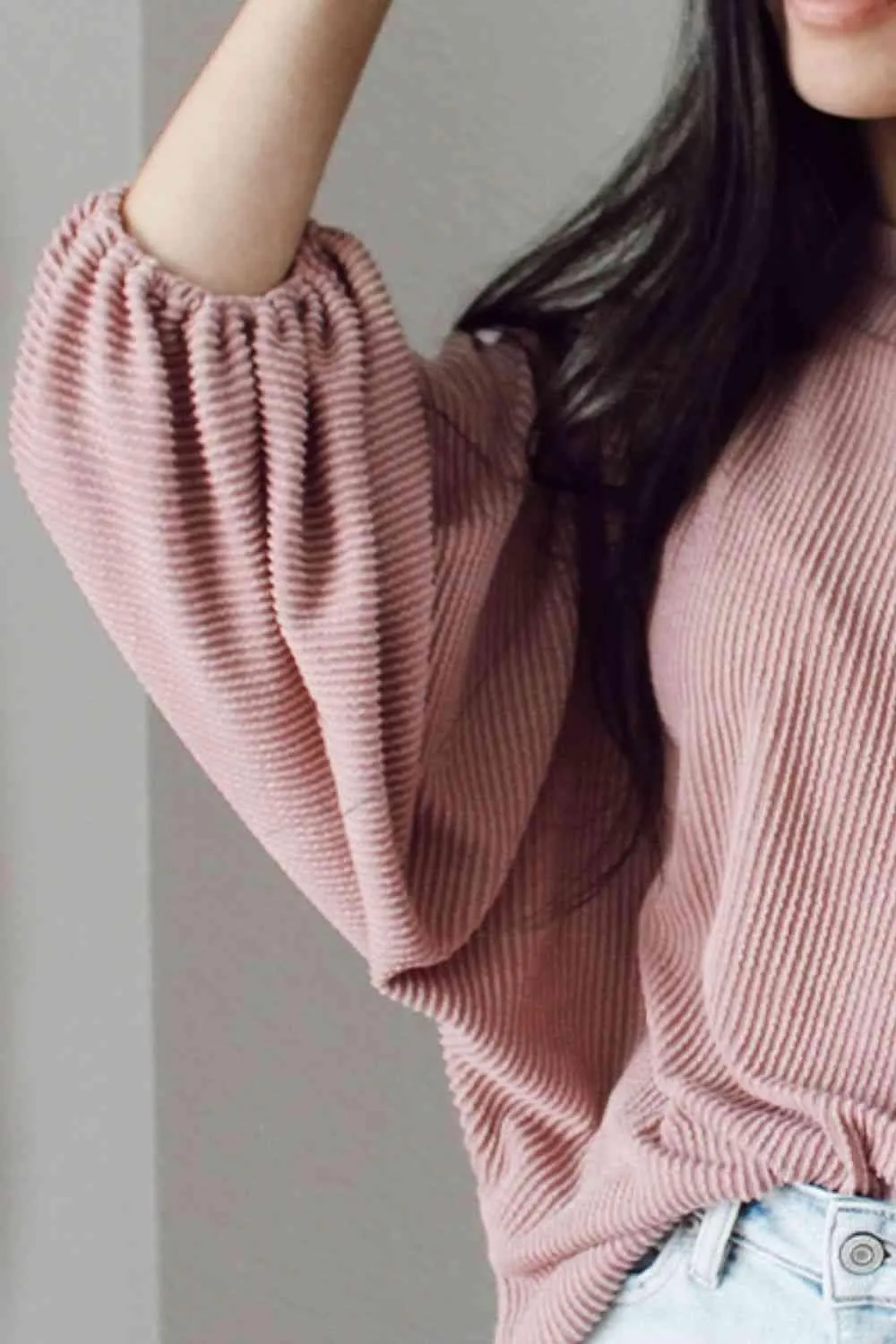 Lantern Sleeve Boat Neck Knit Sweater