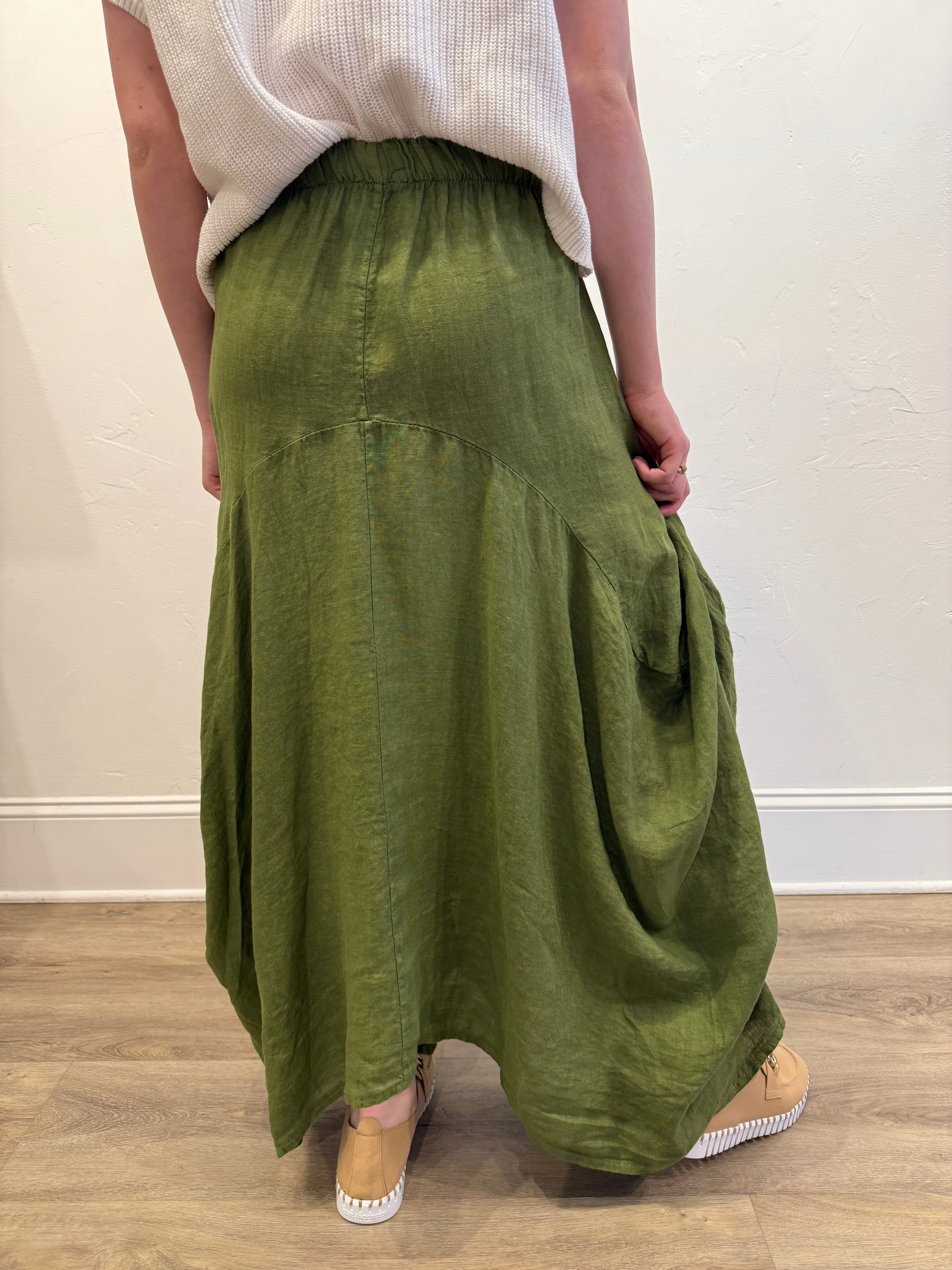 Linen Maxi Skirt by Saga in Kiwi