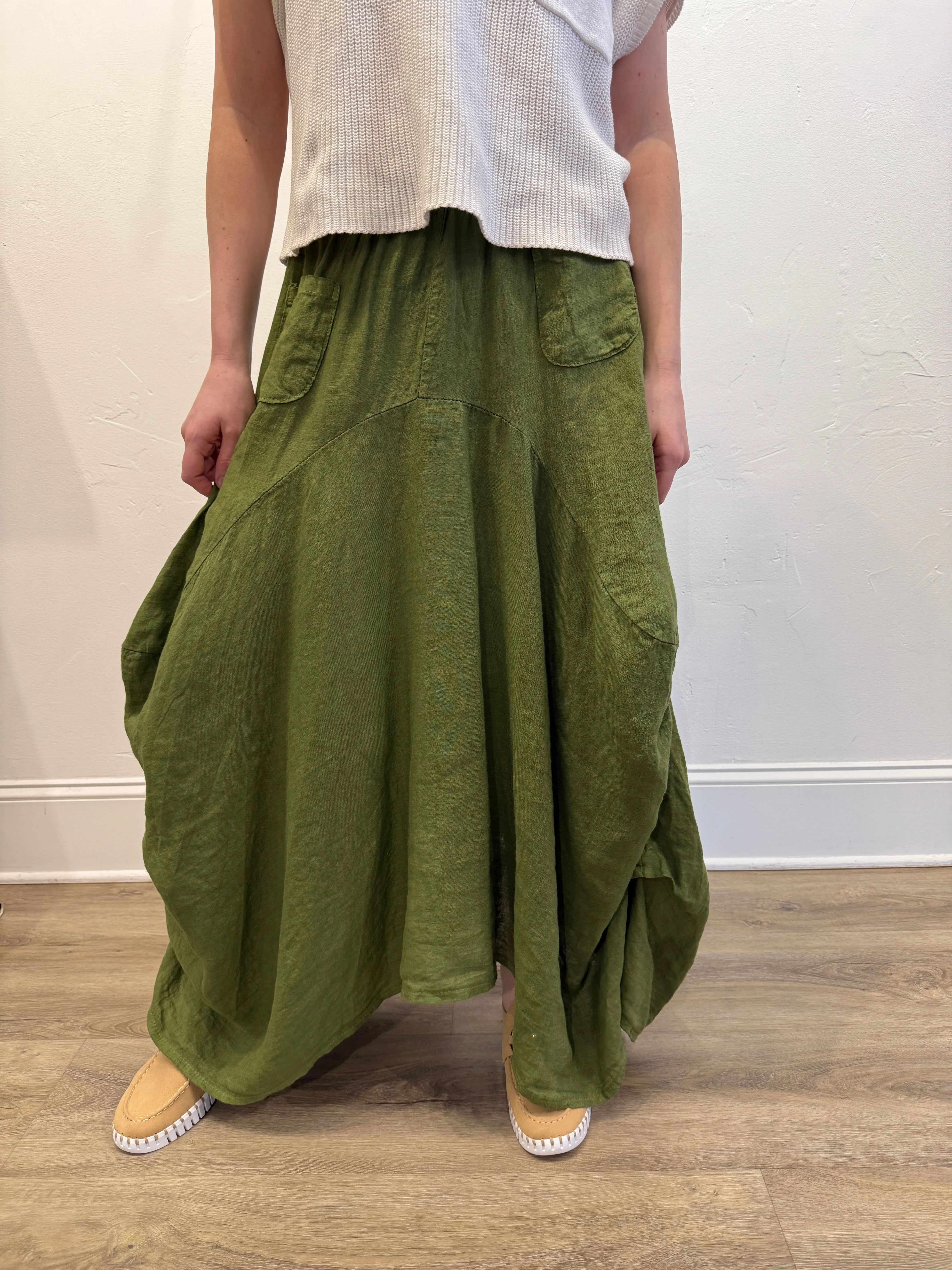 Linen Maxi Skirt by Saga in Kiwi