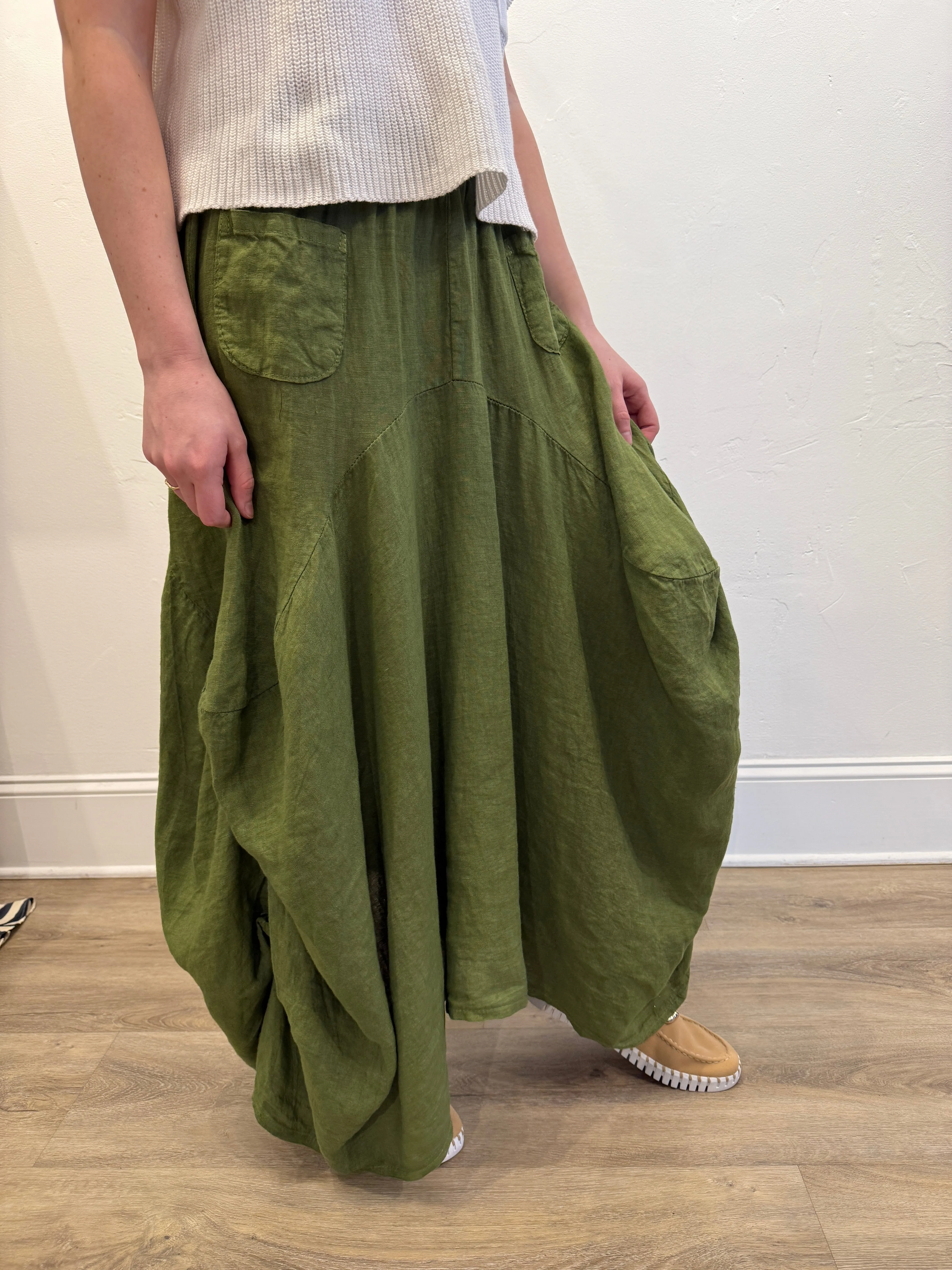 Linen Maxi Skirt by Saga in Kiwi