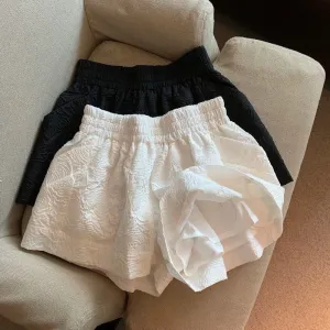 LVSANW Women's Casual Wide Leg Shorts Vintage Black White Jacquard Shorts Female Korean Chic Elastic High Waist Streetwear Short Pants