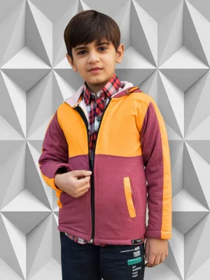 Mango Stylish Inner Fur Zipper Hoodie For Kids-Golden & Burgundy-BR963