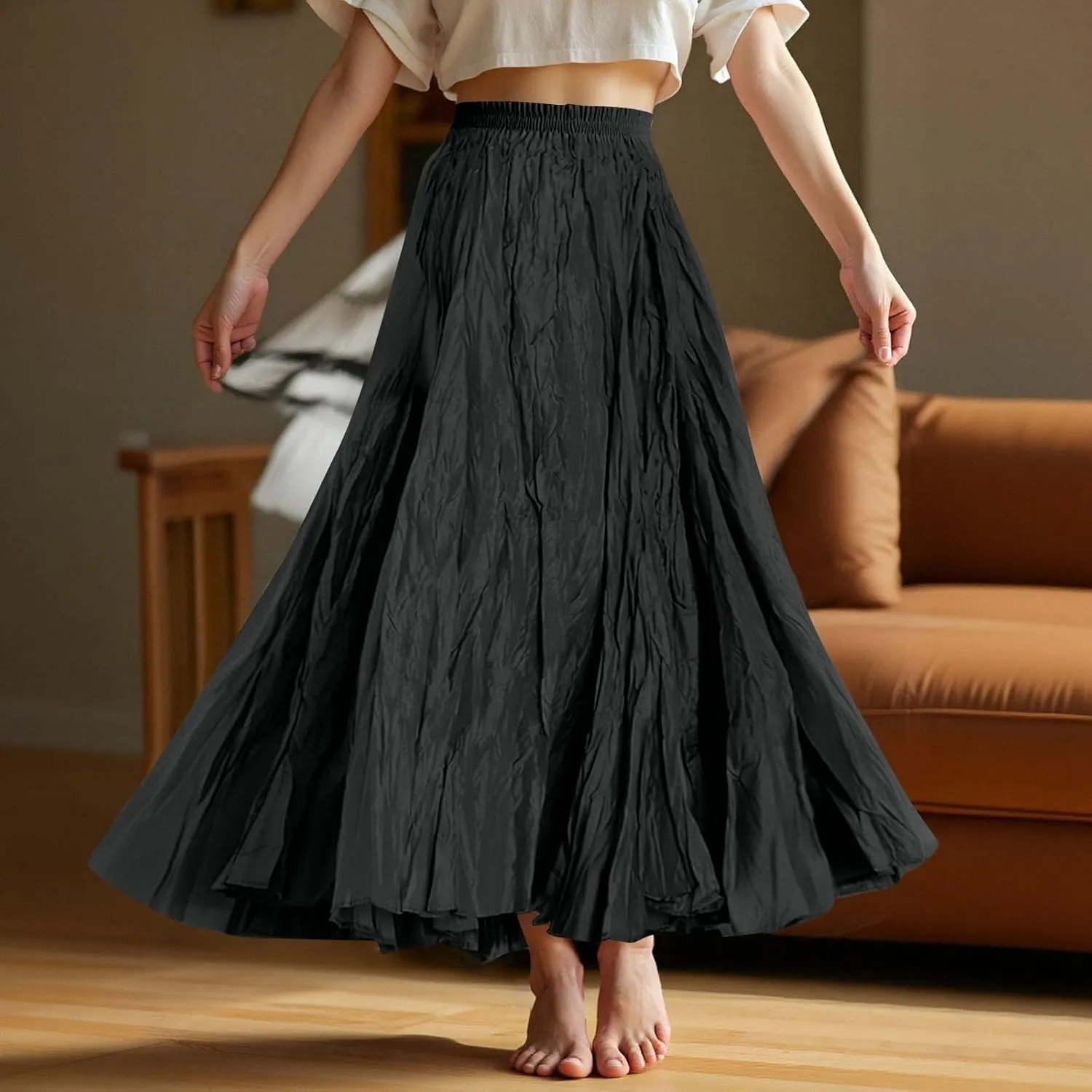 Maxi Skirts for Women 2025 Trendy Summer Boho Flowy Swing High Waisted Skirts Irregular Hem Streetwear Skirt