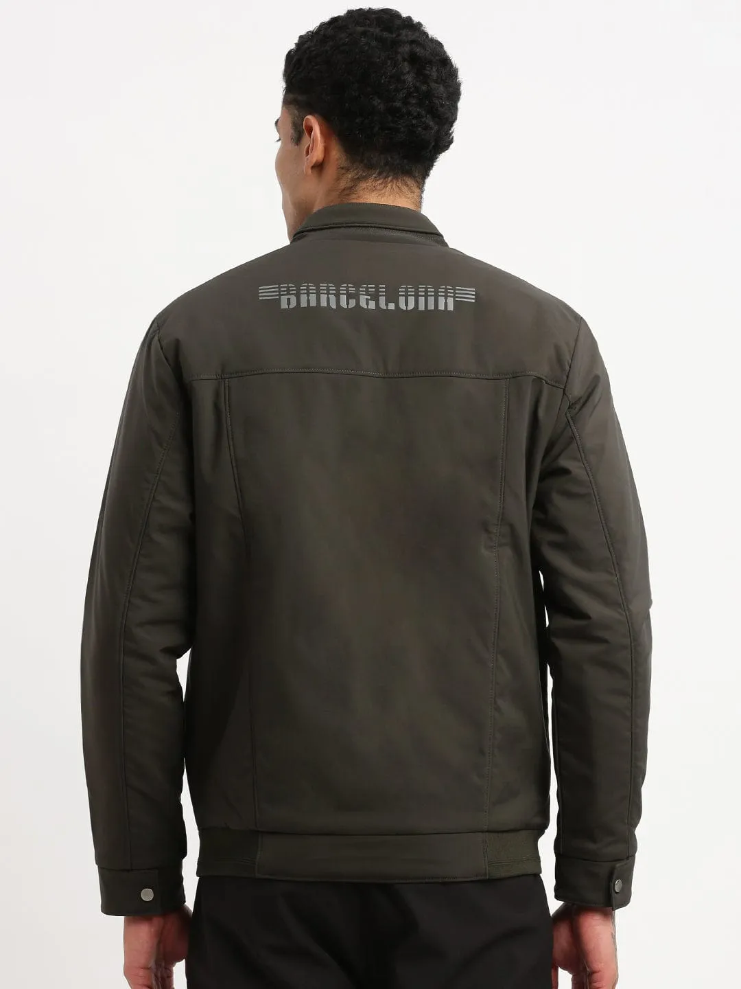Men Mock Collar Green Solid Casual Bomber Jacket